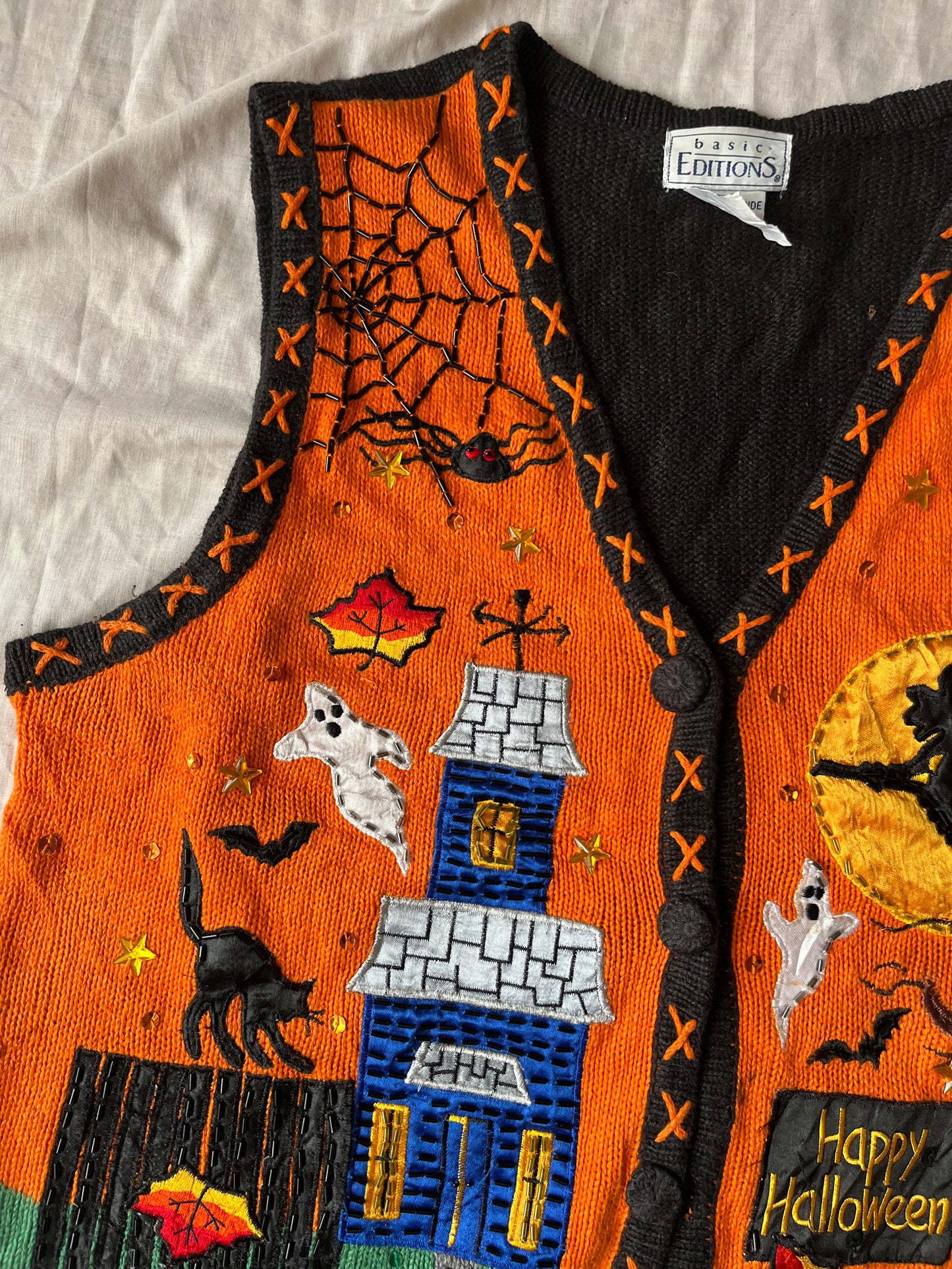 Ghost Town 1990s Halloween Sweater Vest L