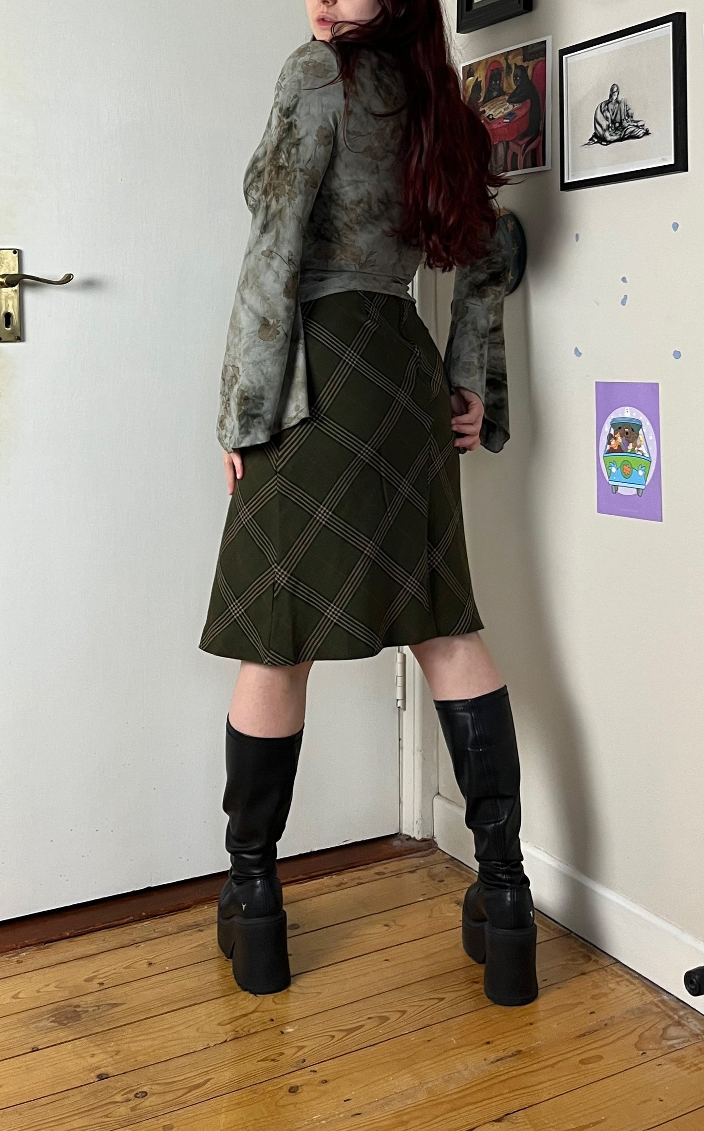 Green Tartan Midi Skirt UK 10