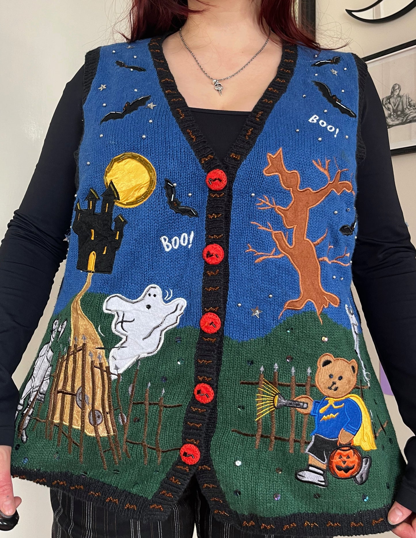 All Hallows 1990s Halloween Sweater Vest XL