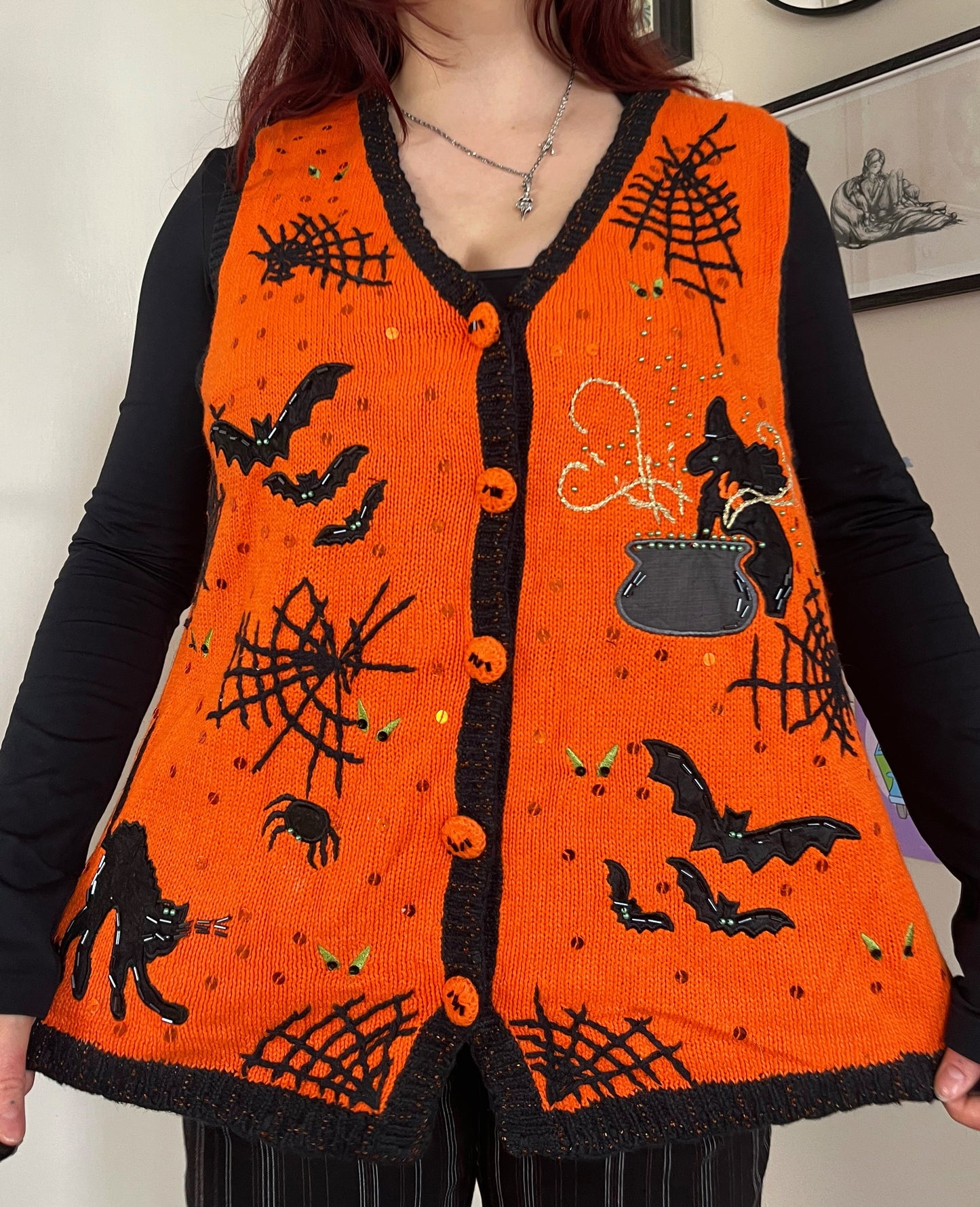 Cobwebs 1990s Halloween Sweater Vest L/XL