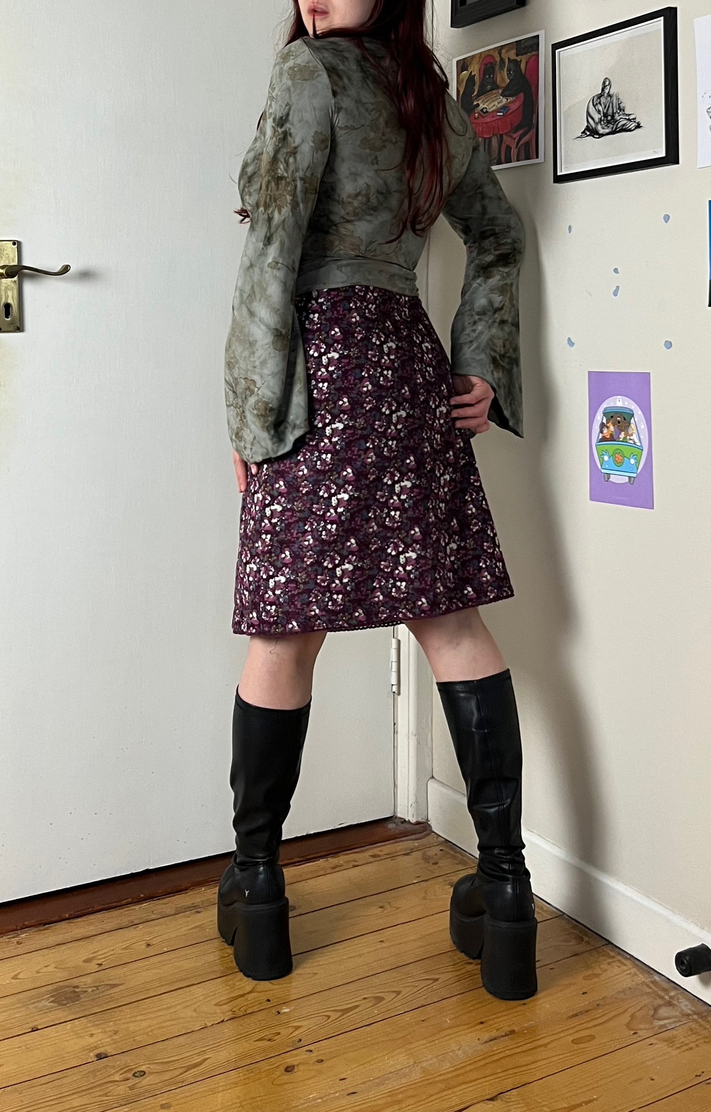 Corduroy Floral Midi Skirt UK 10