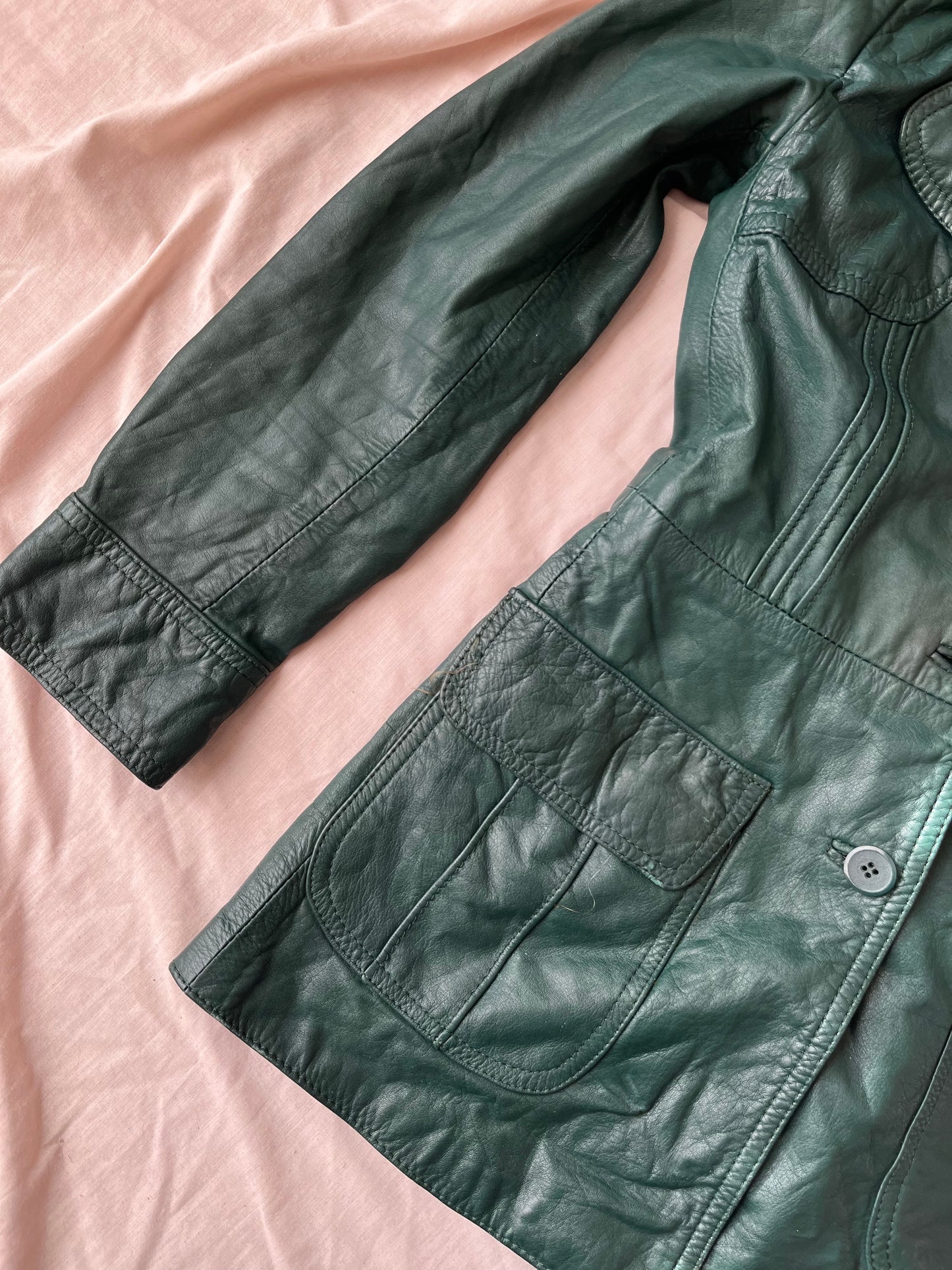 Green Leather Jacket - Size S