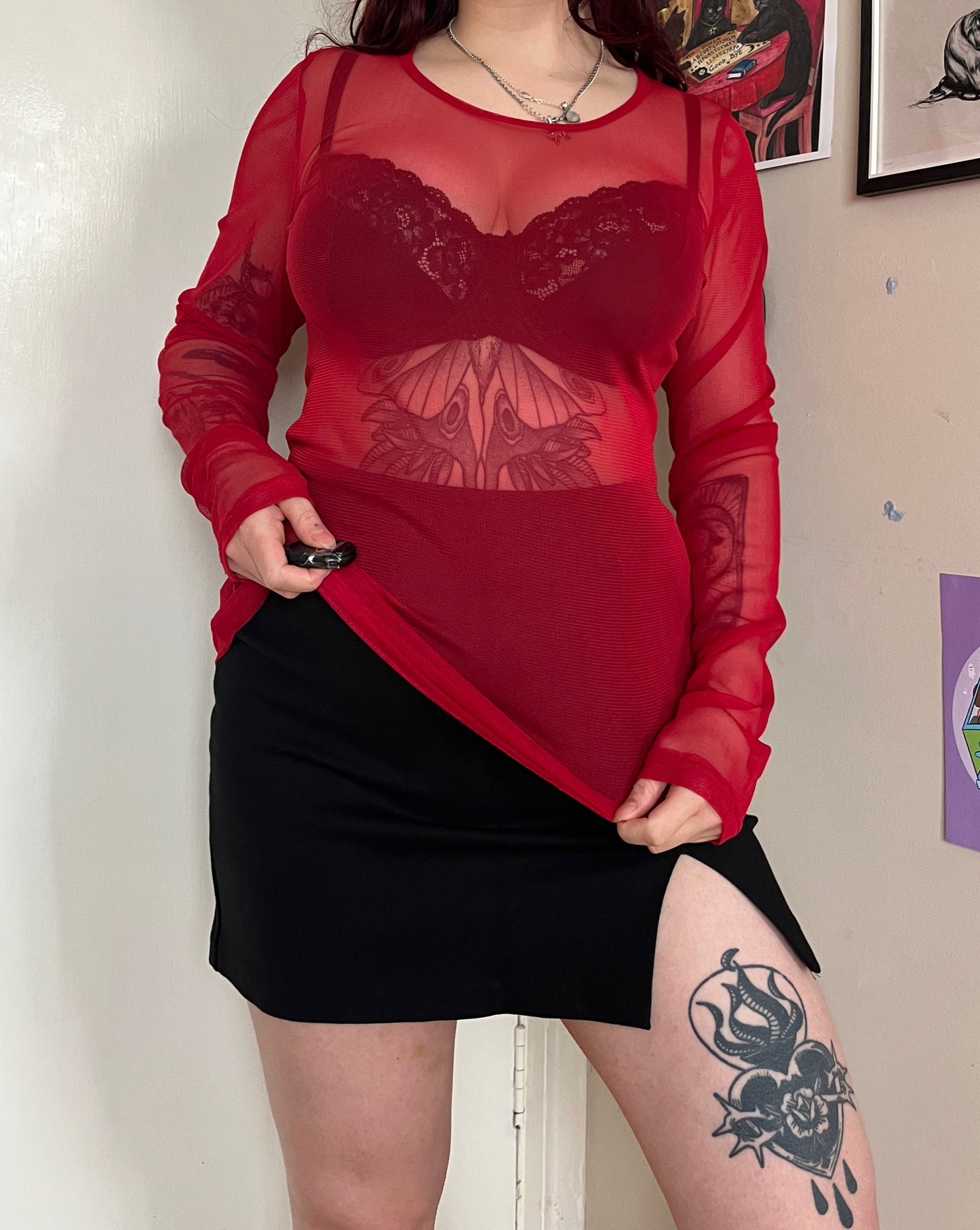 Red Mesh Top UK 12-14