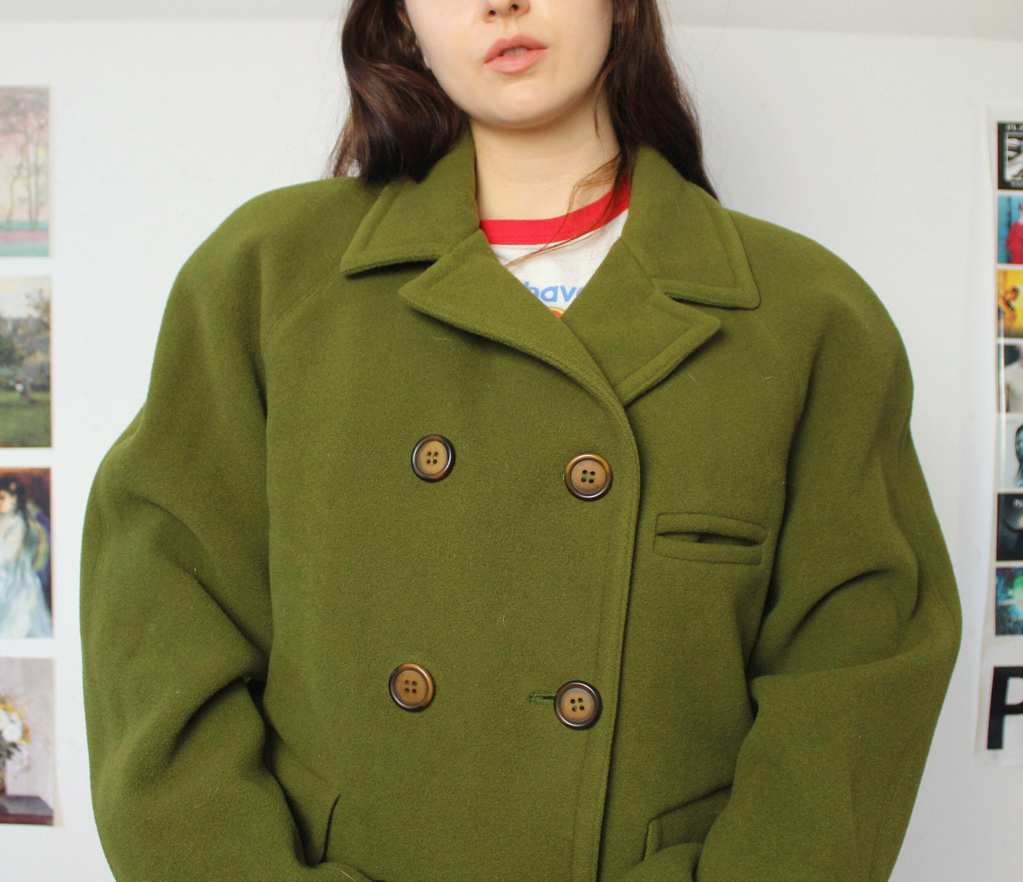 Jade 90s Green Wool Coat UK 16