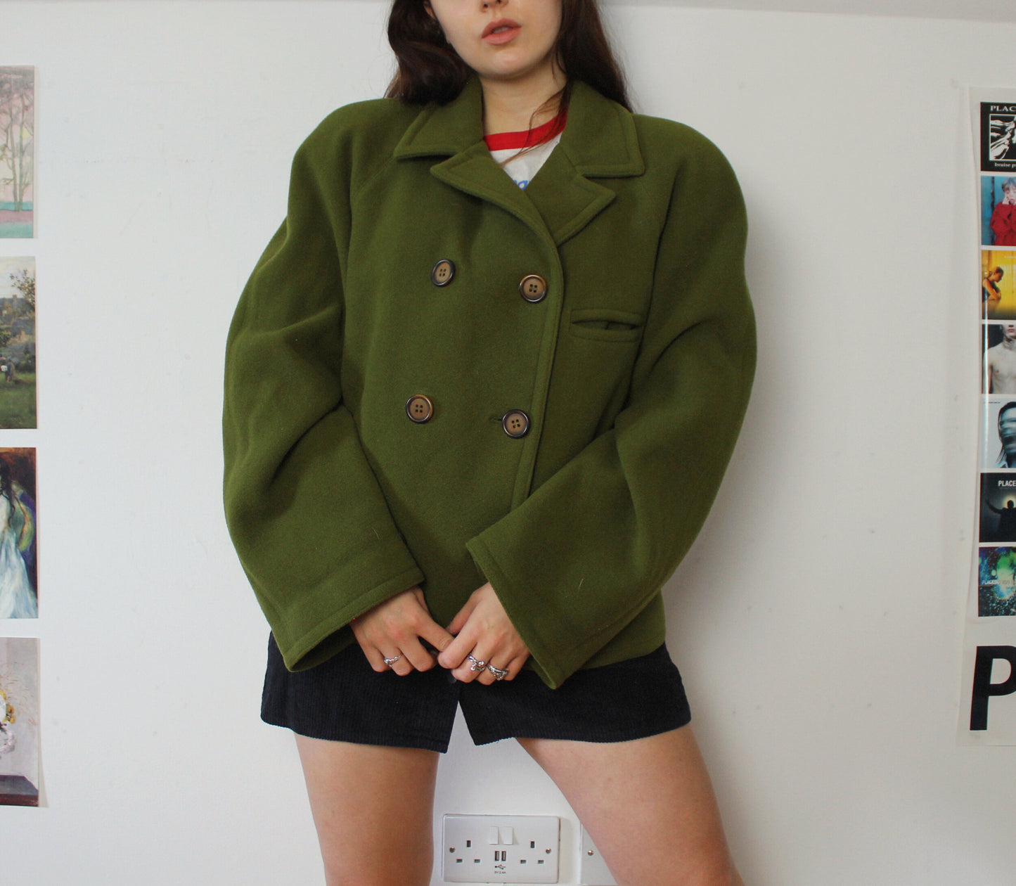 Jade 90s Green Wool Coat UK 16