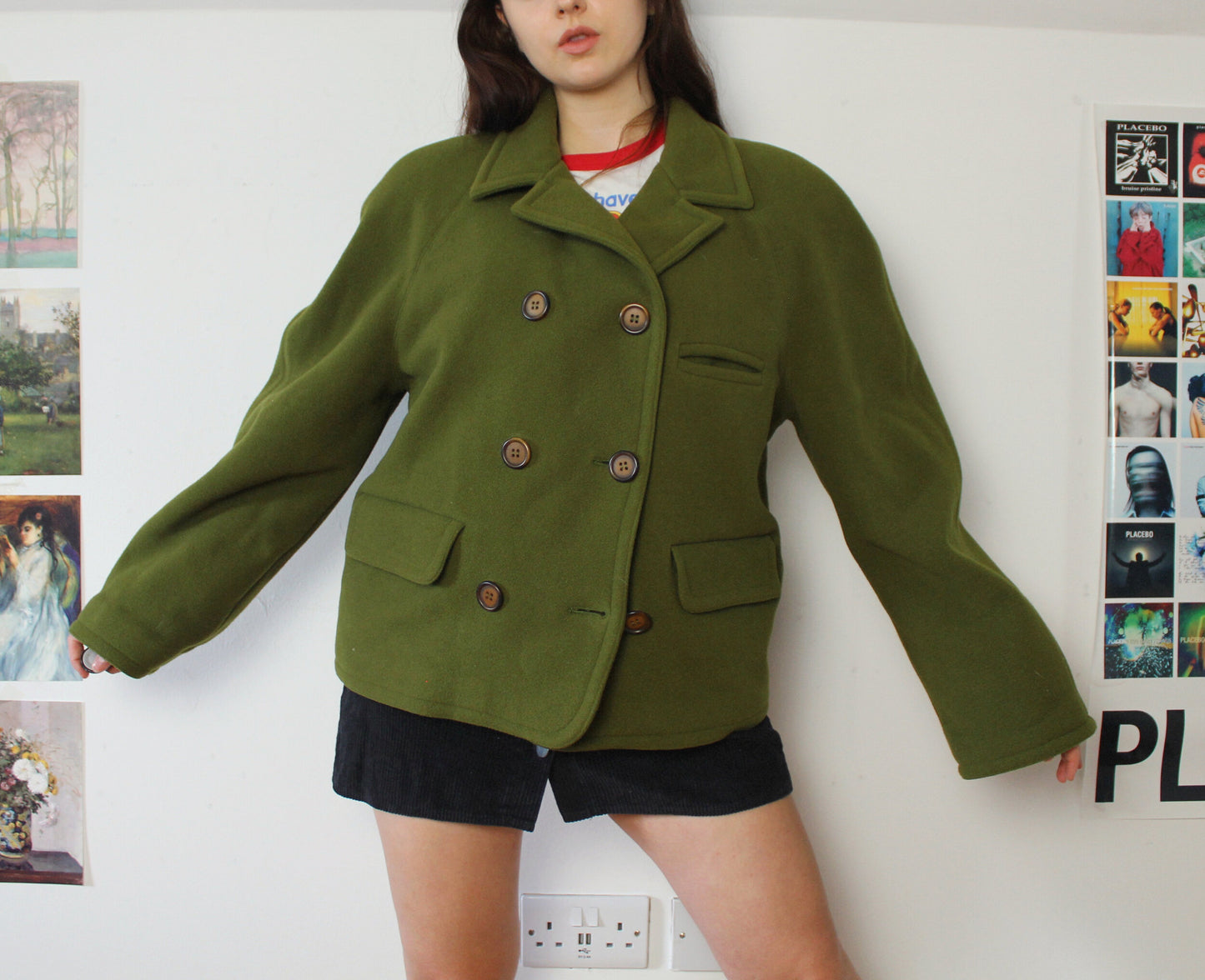 Jade 90s Green Wool Coat UK 16