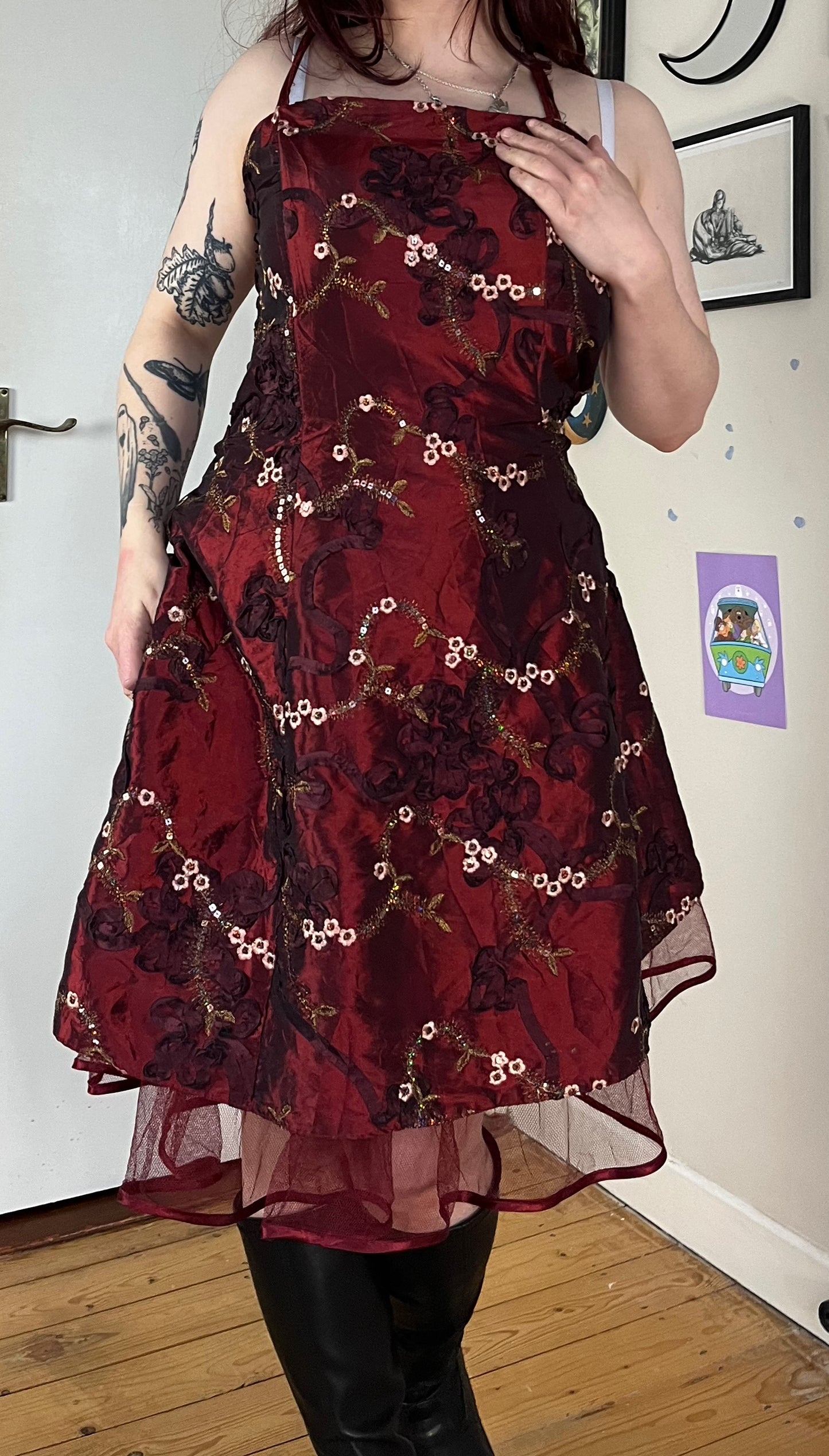 Red Floral Dress UK 8-10