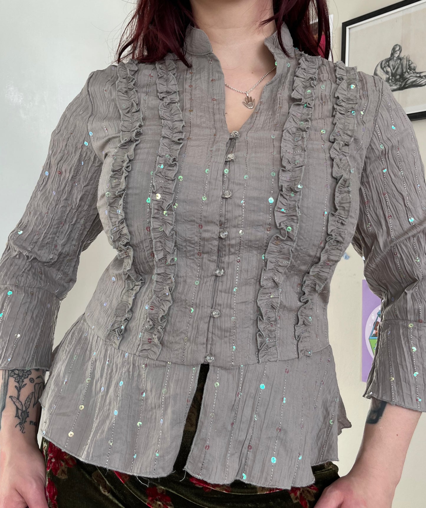 Grey Sequined Top - UK 12