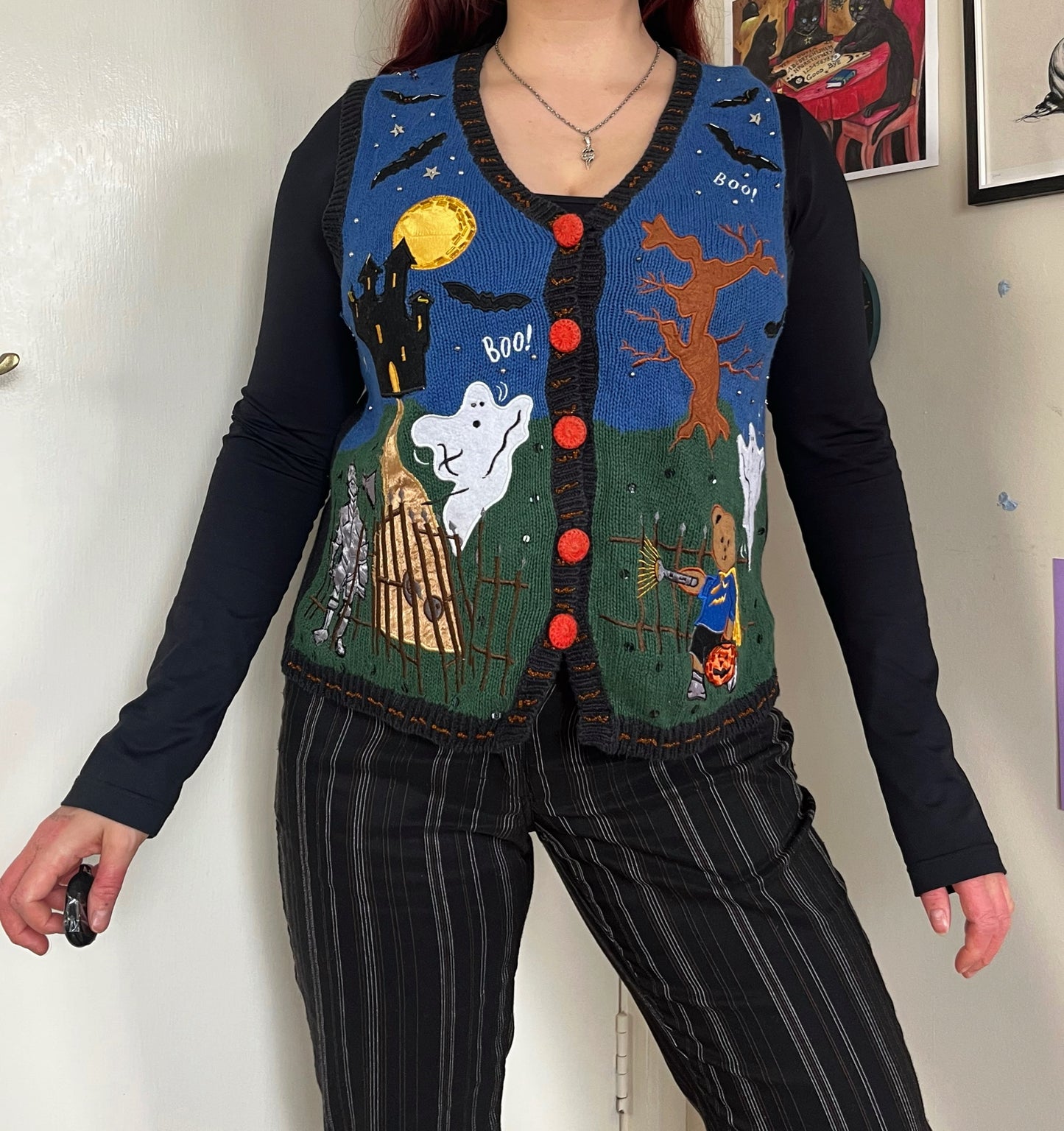 All Hallows 1990s Halloween Sweater Vest S/M
