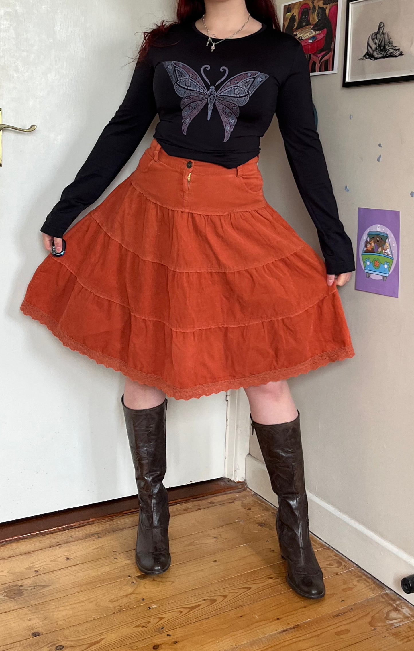 Coral Pink Corduroy Skirt UK 12