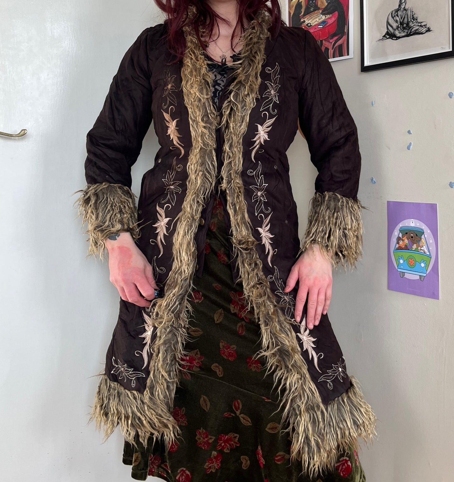 Brown Embroidered Afghan Coat - Size S