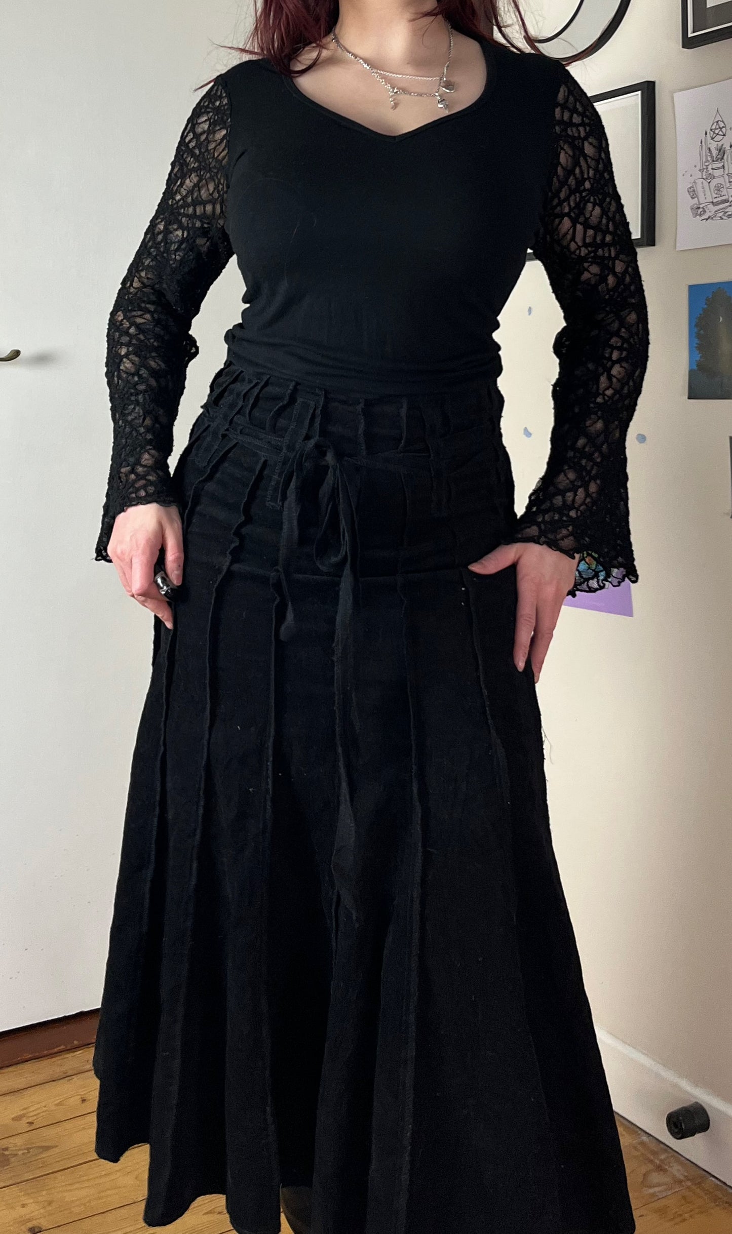 Black Corduroy Maxi Skirt UK 8