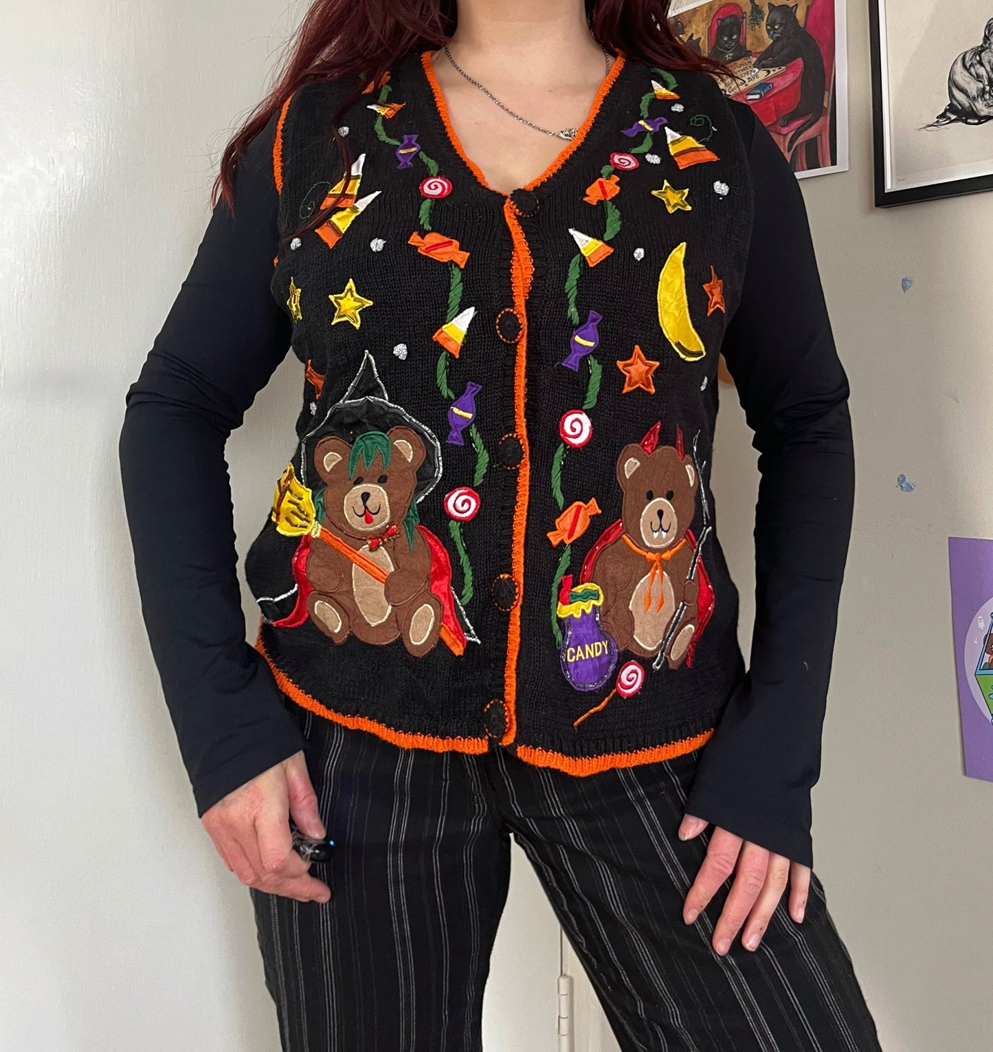 After Midnight 1990s Halloween Sweater Vest L