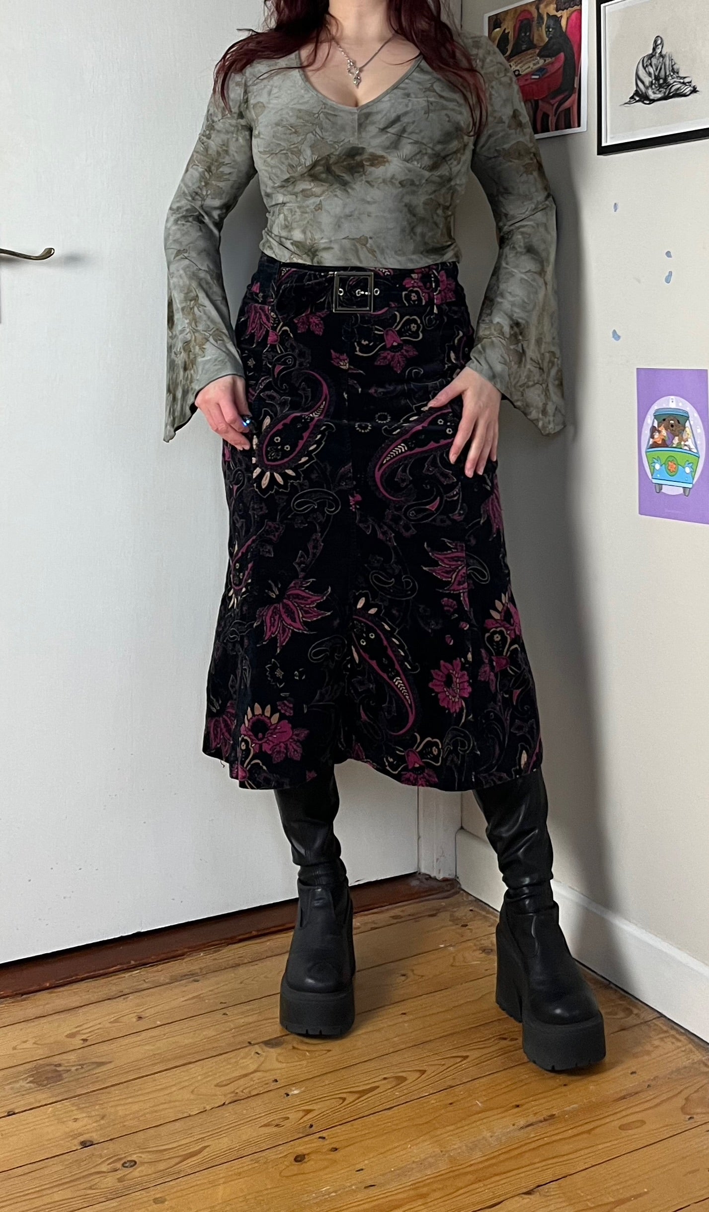 Floral Corduroy Skirt UK 10