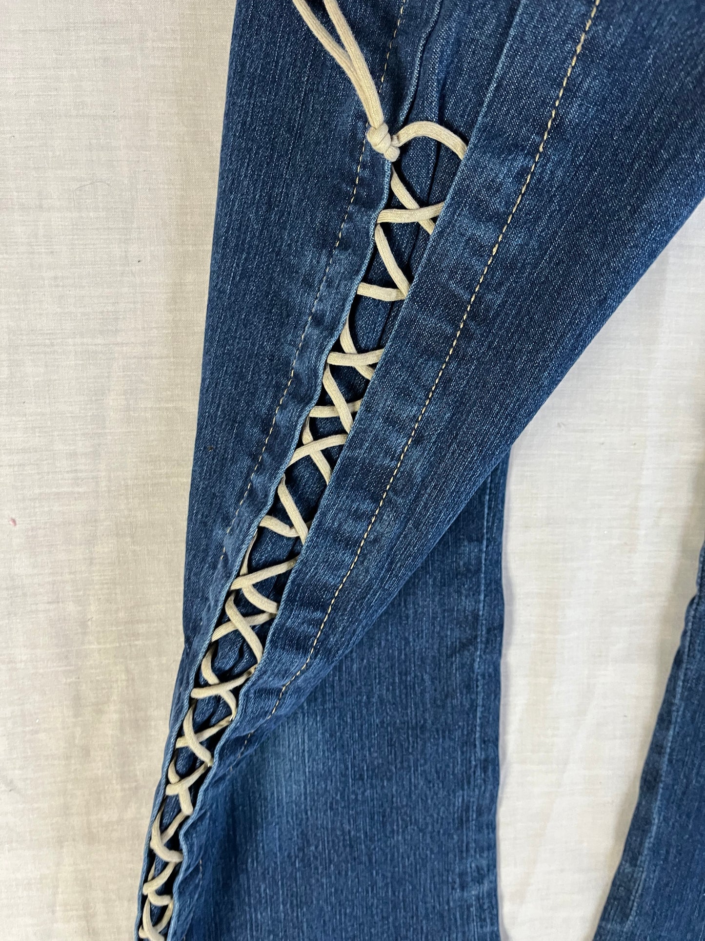 Flared Jeans With Lace Up Design - UK 8-10