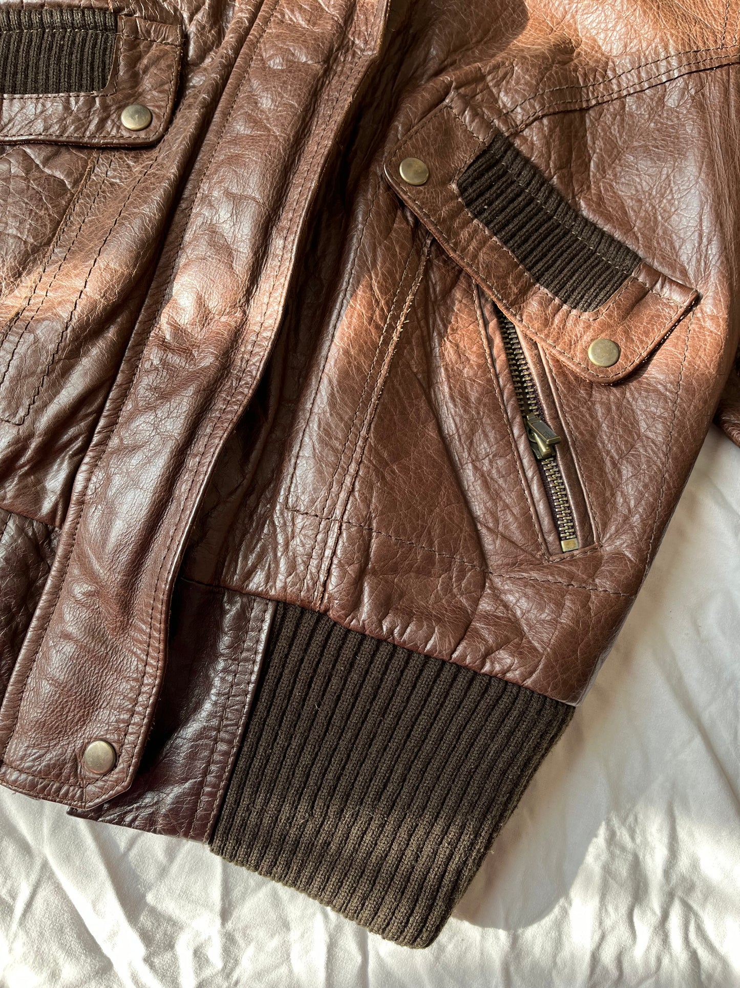 Brown Leather Bomber Jacket UK 8-10