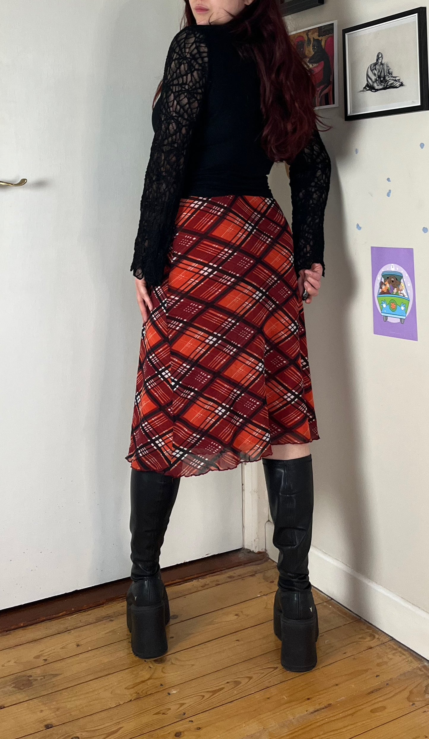 Orange Plaid Midi Skirt UK 10-12