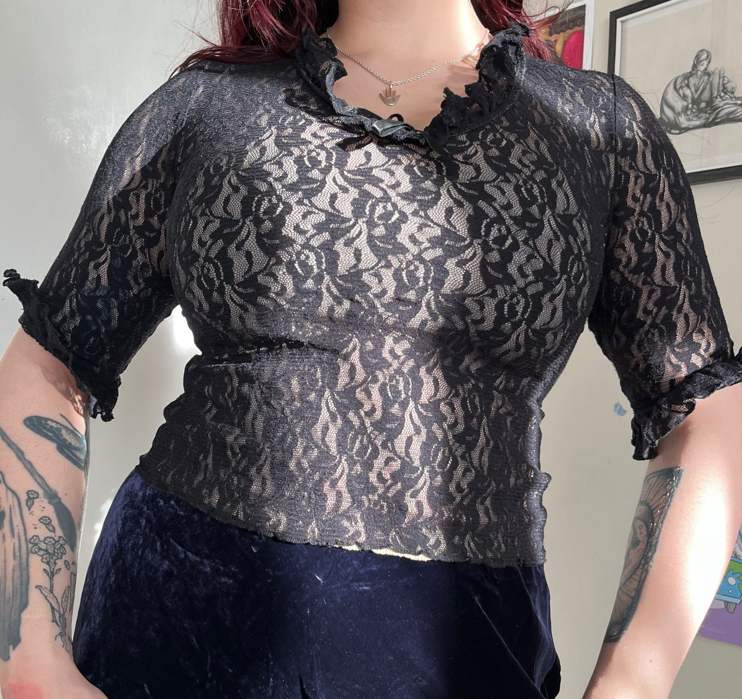 Black Lace Top - UK 8-10