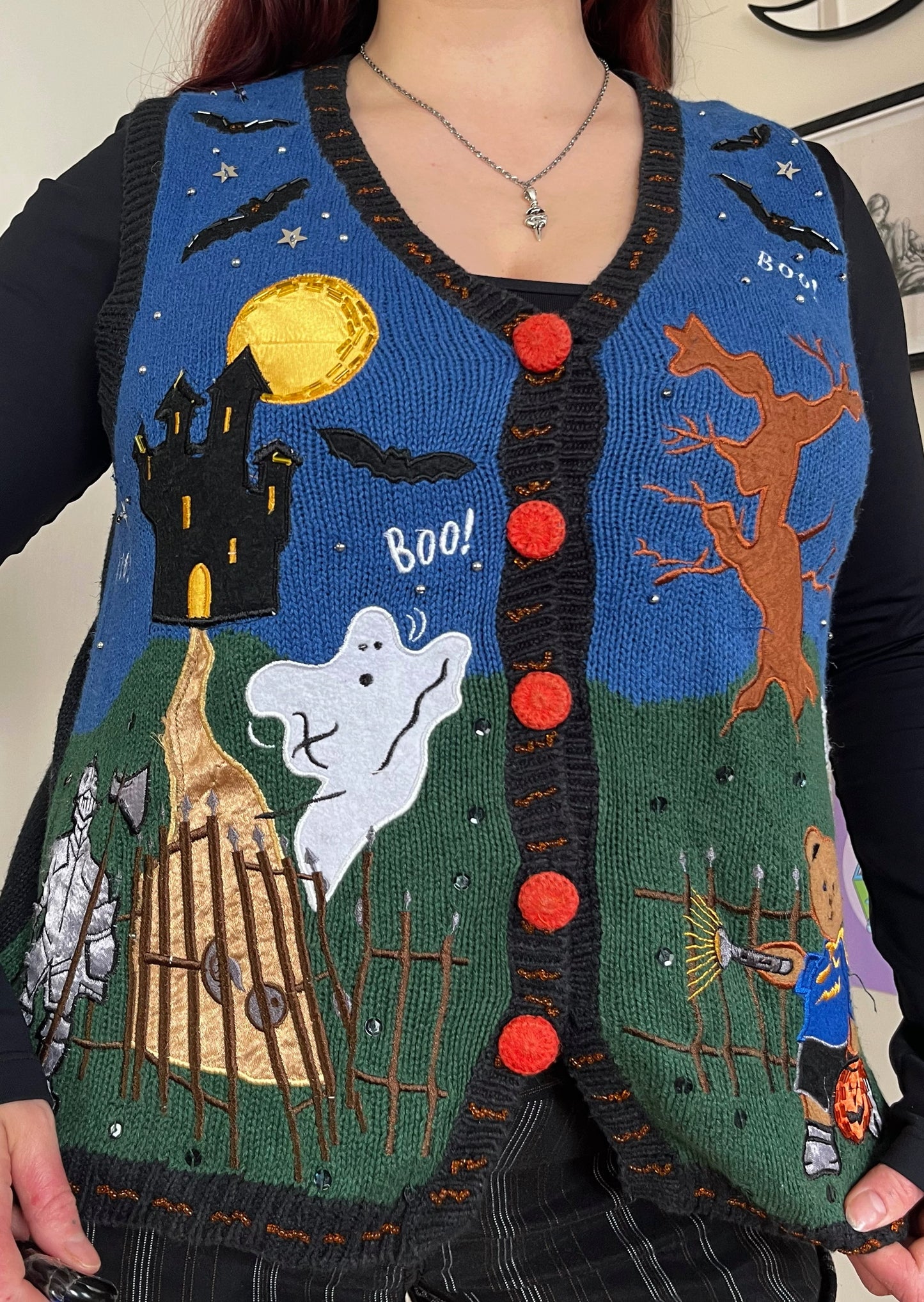 All Hallows 1990s Halloween Sweater Vest S/M