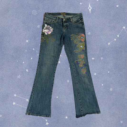 Flared Jeans With A Painted Design - UK 10