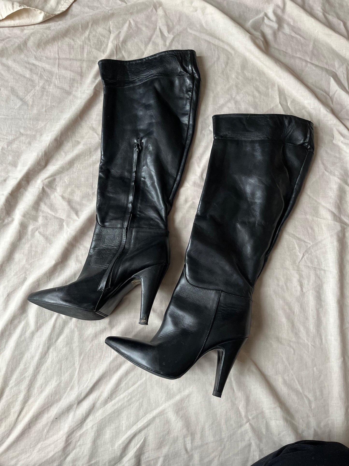 1990s Black Leather Boots UK 4/ EU 37
