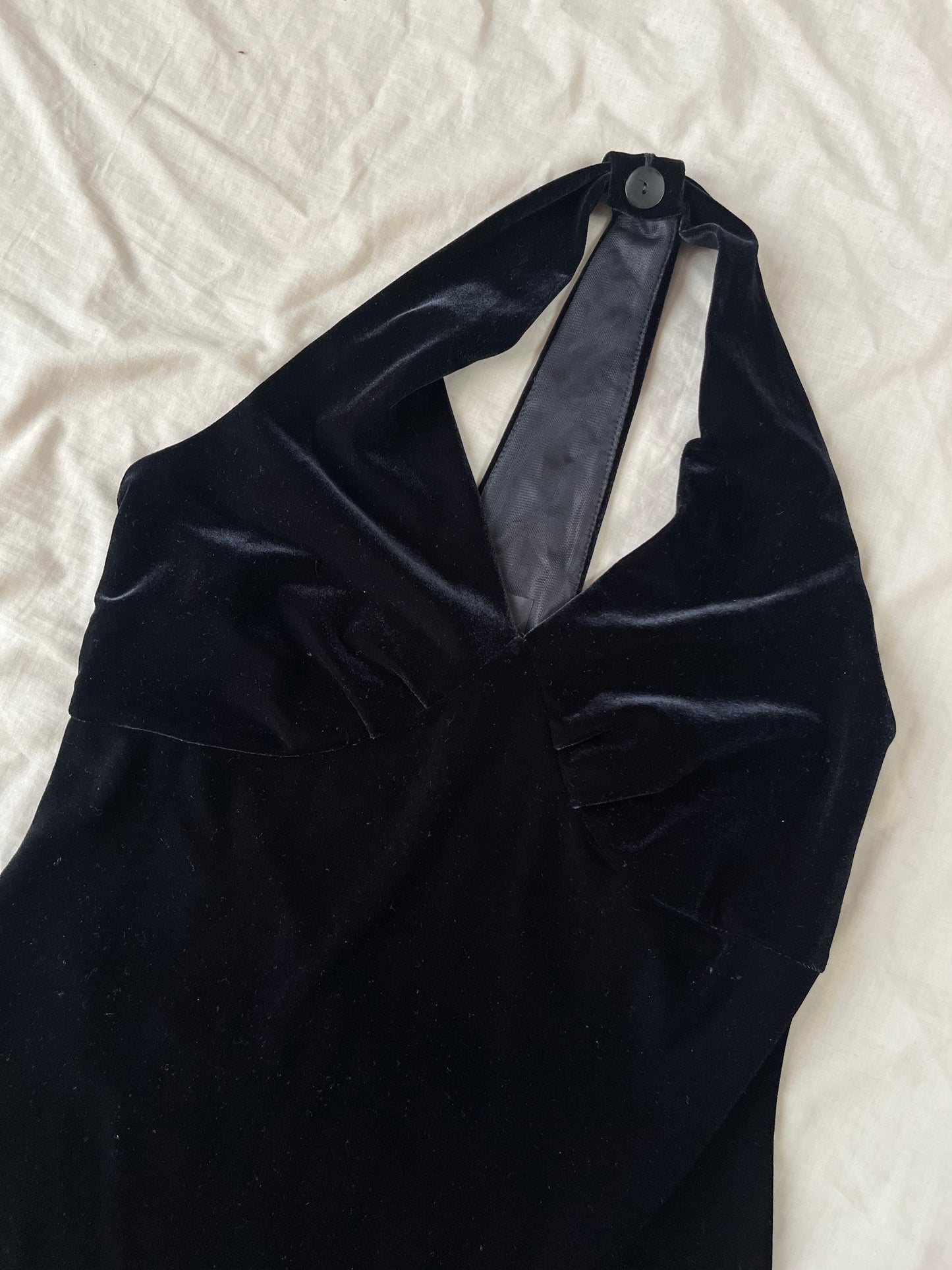 Black Velvet Halter Dress UK 12