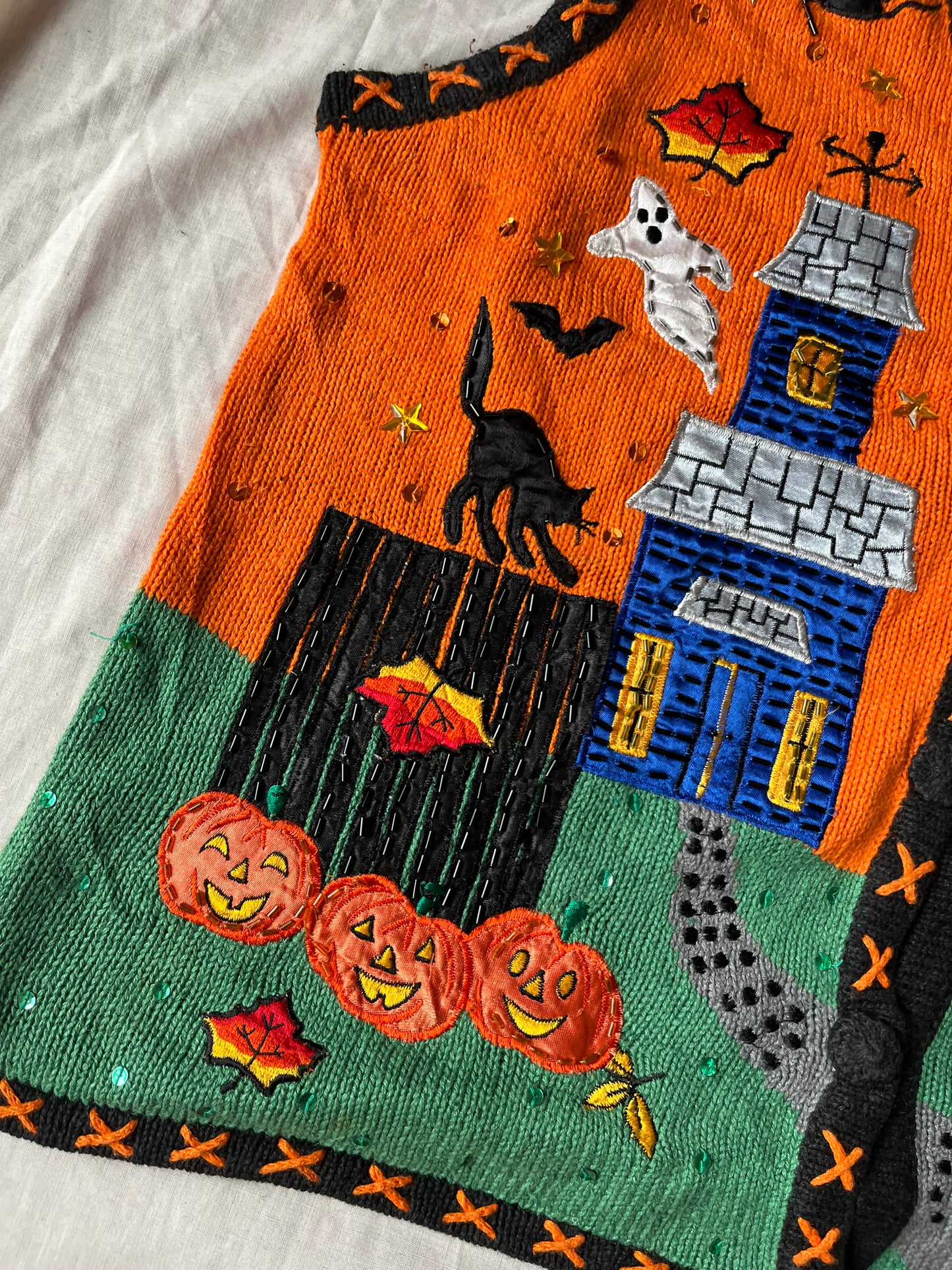 Ghost Town 1990s Halloween Sweater Vest L