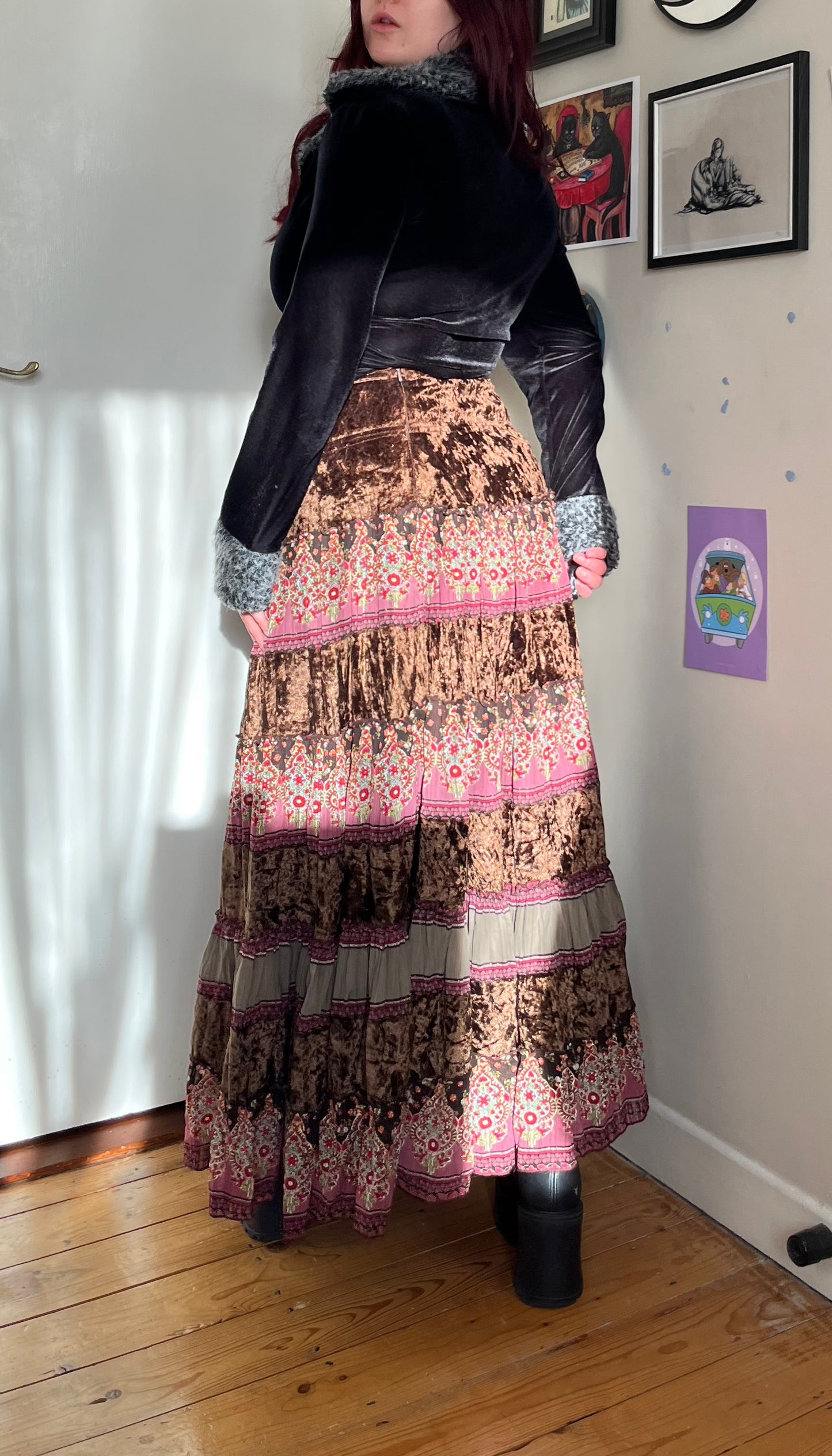 Velvet And Mesh Silk Maxi Skirt  - UK 10