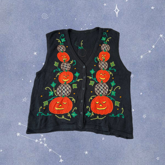 Pumpkin Patch 1990s Halloween Sweater Vest XXL