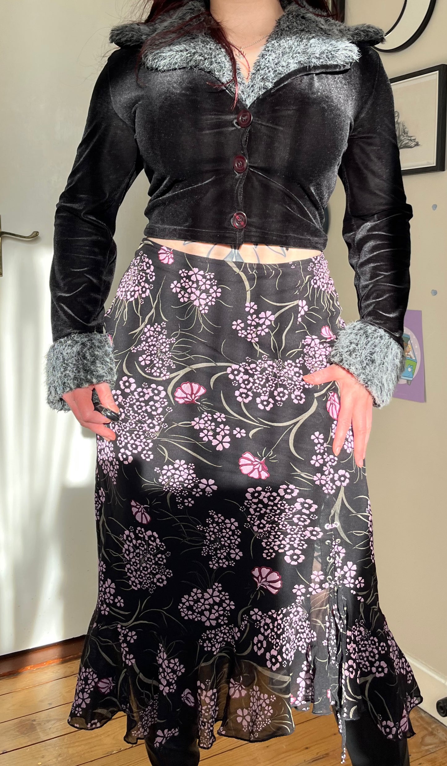 Black Floral Mesh Skirt - UK 12-14