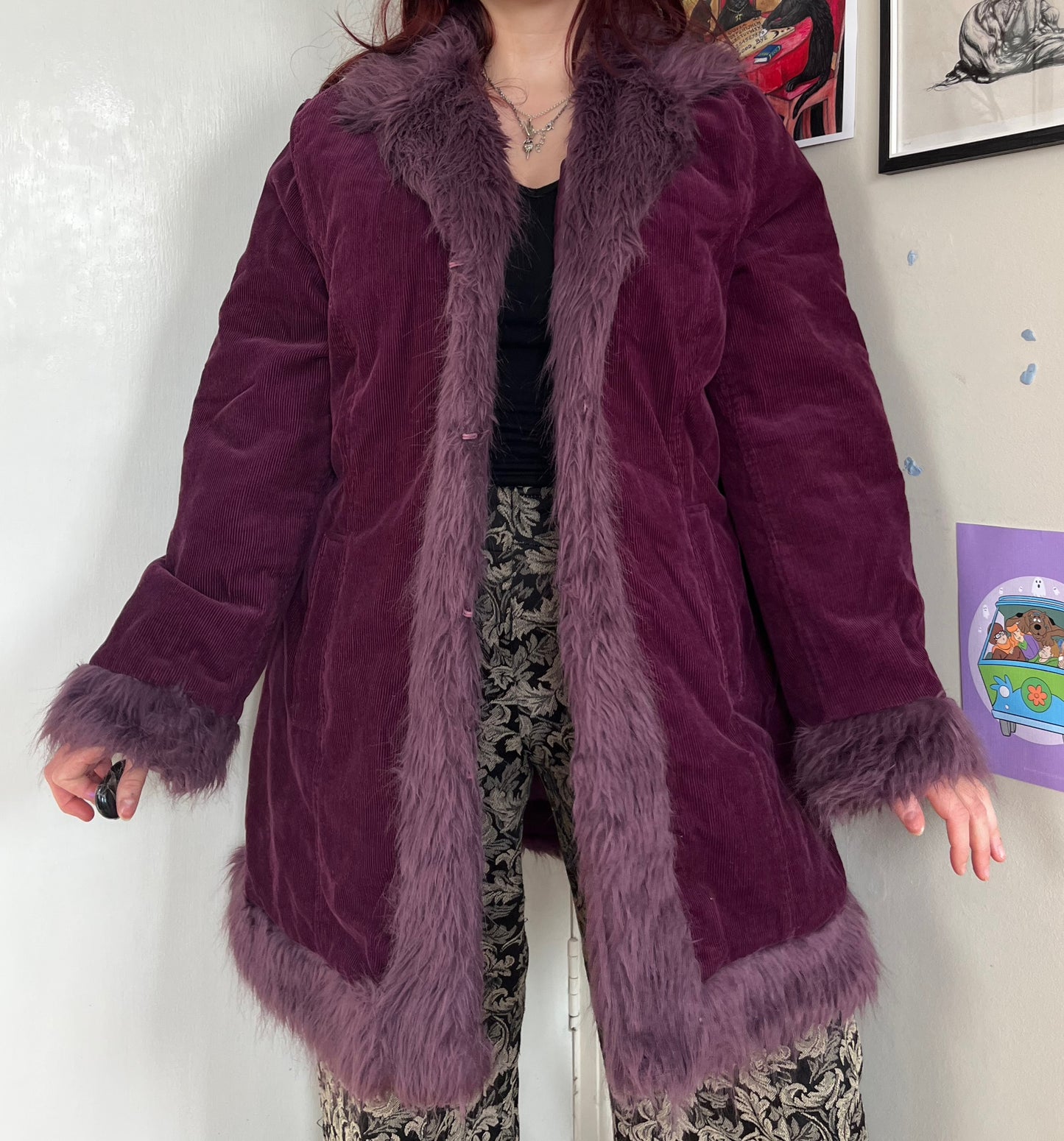 Purple Corduroy Afghan Coat UK 16-18