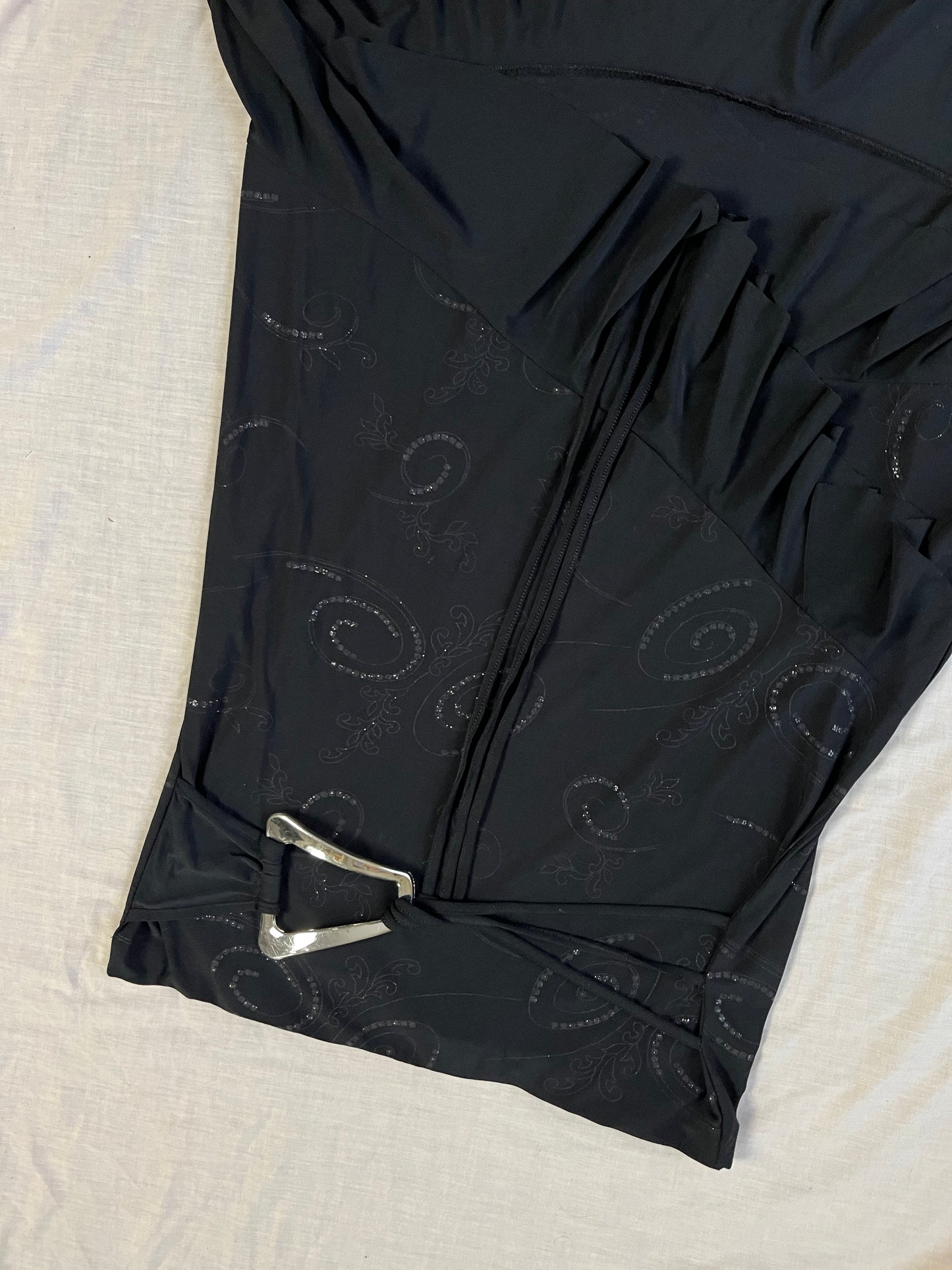 Black Midi Skirt With Swirl Design UK 10-14