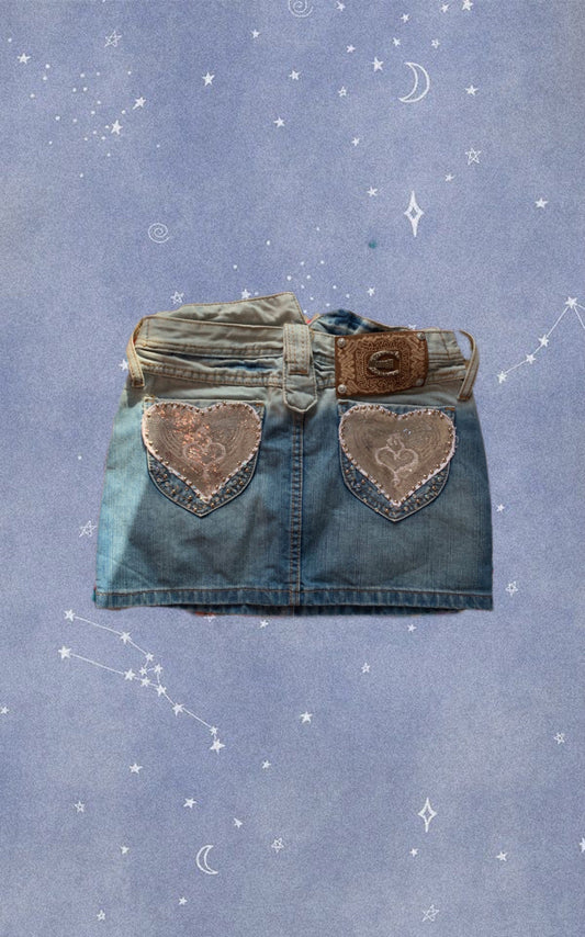 Heartbreaker Y2K Denim Mini Skirt UK 6