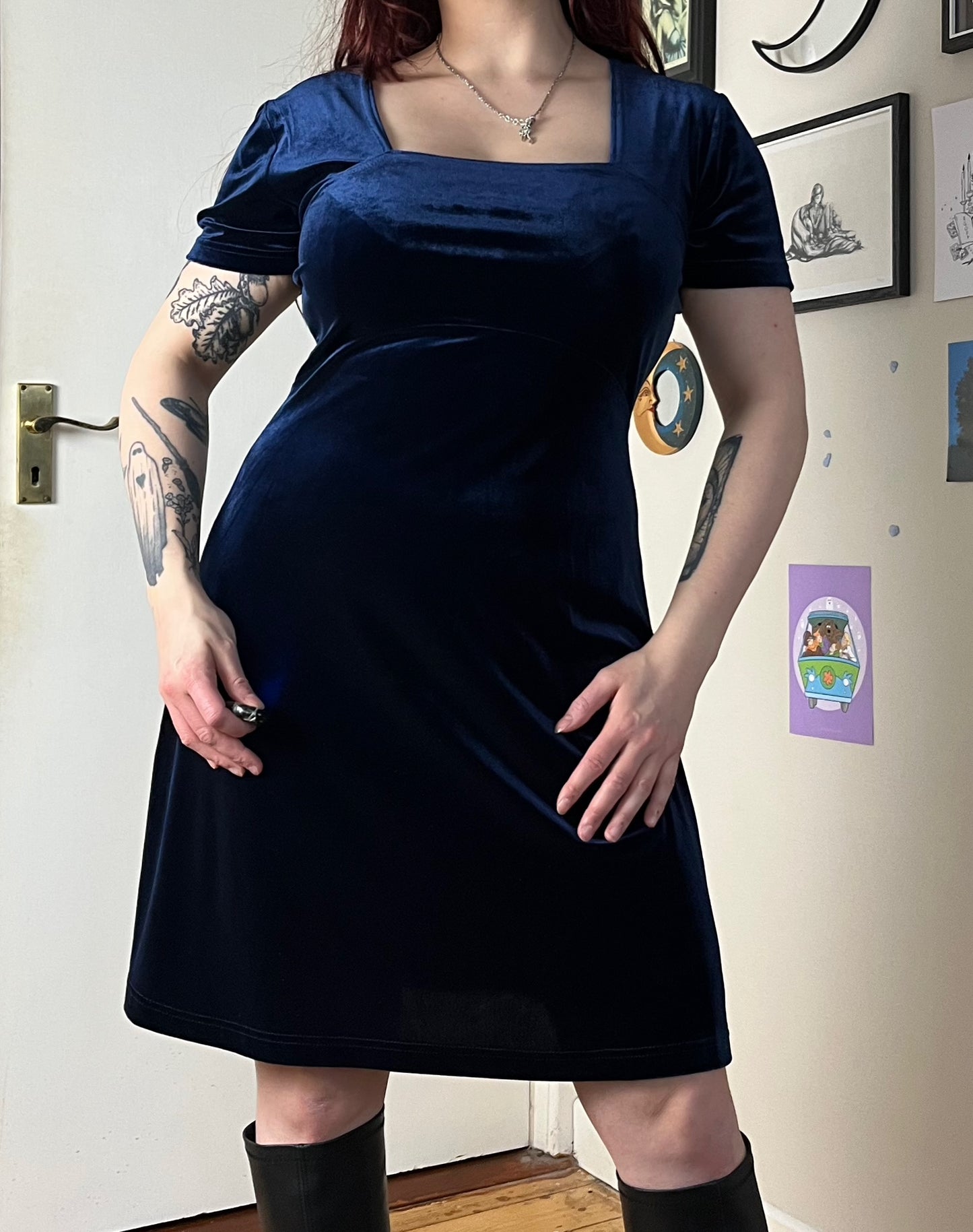 Blue Velvet Dress UK 14