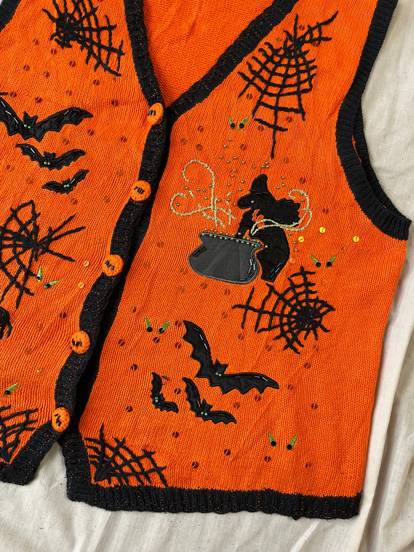 Cobwebs 1990s Halloween Sweater Vest L/XL