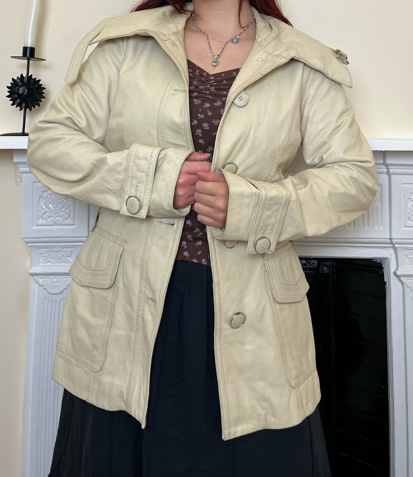 Cream Leather Jacket UK 10