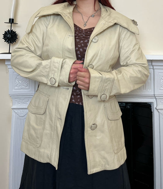Cream Leather Jacket UK 10
