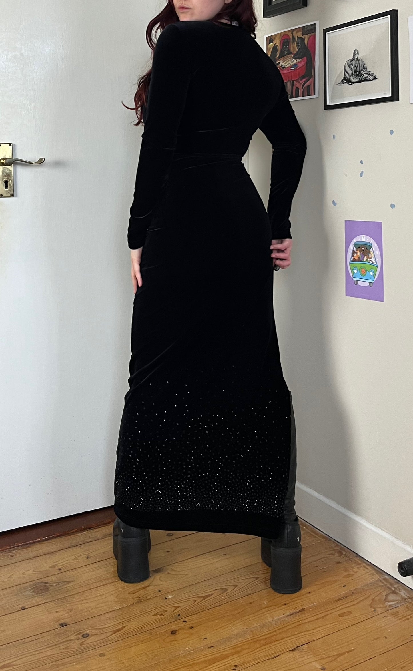 Glittery Black Velvet Dress UK 10-12