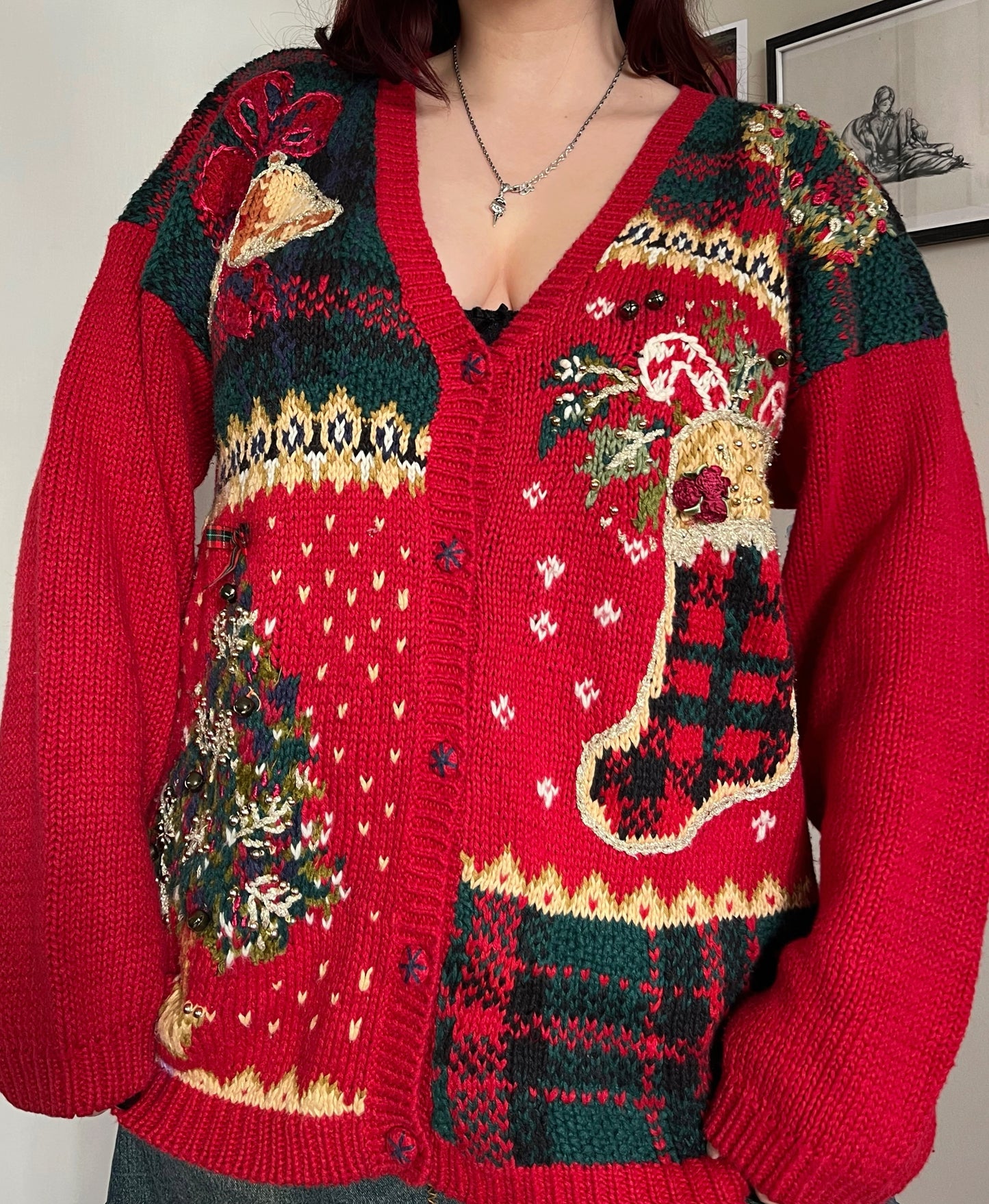 Candy Cane 1990s Cardigan UK 4-18/L