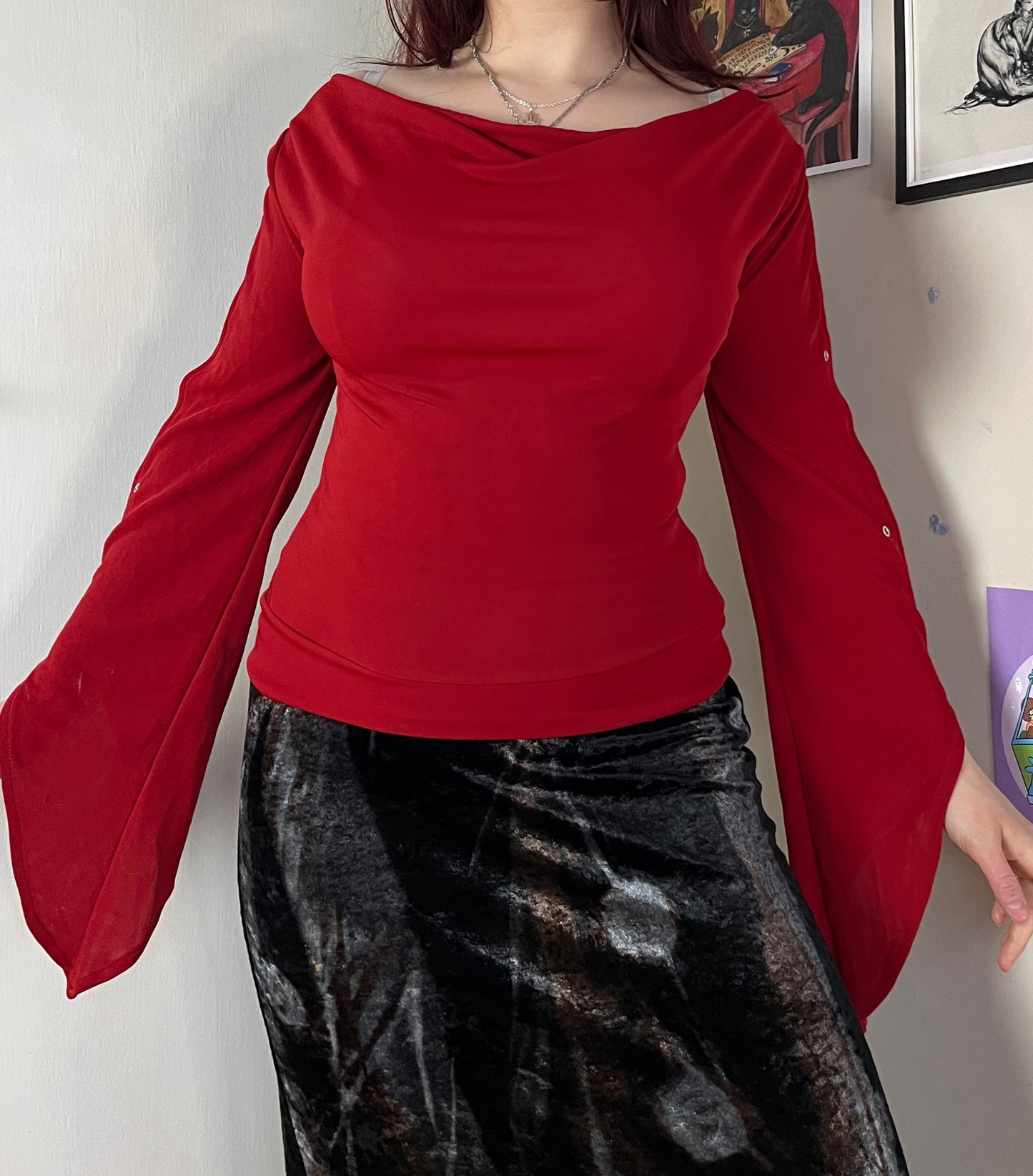 Red Cowl Neck Top UK 10-12