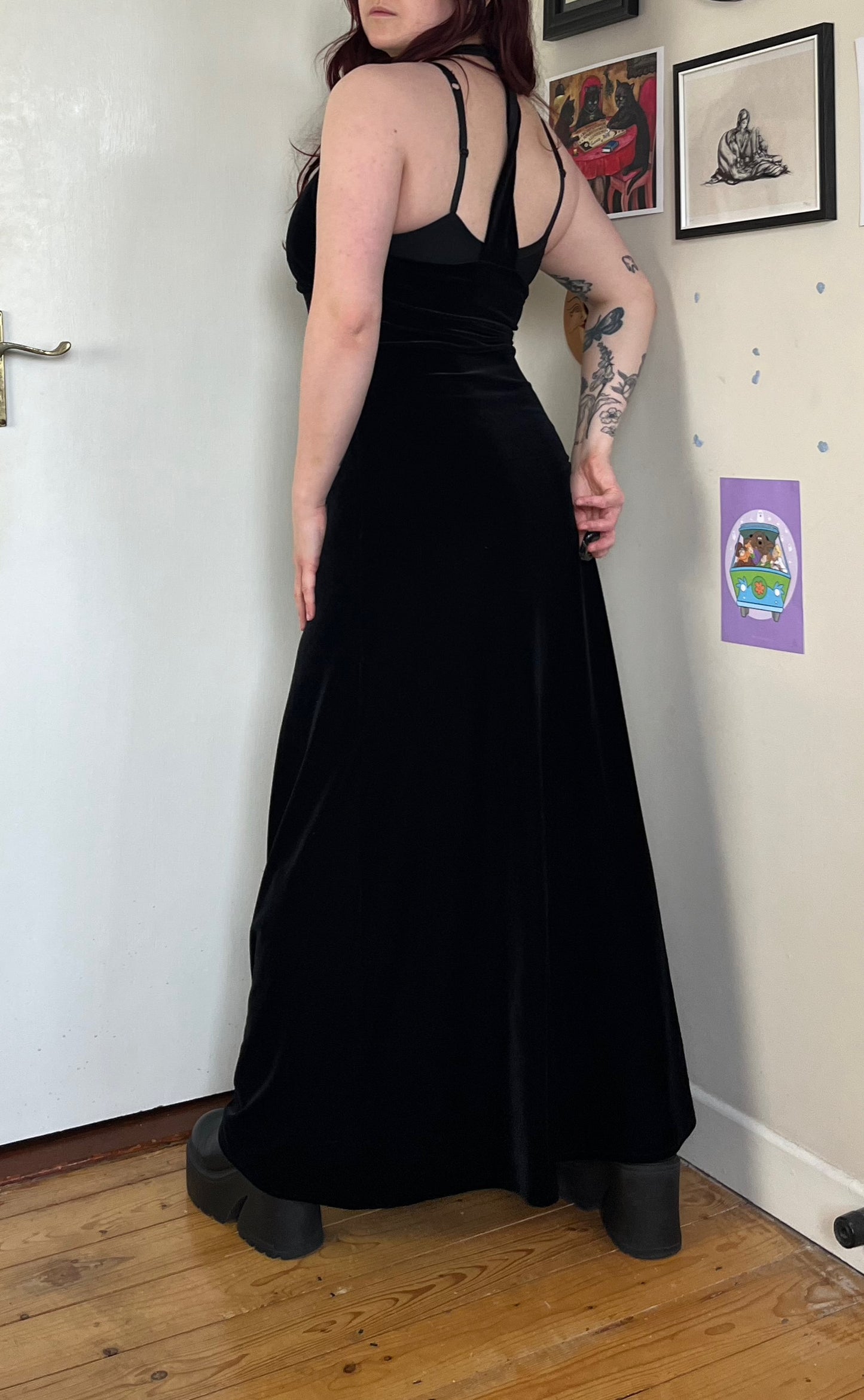 Black Velvet Halter Dress UK 12