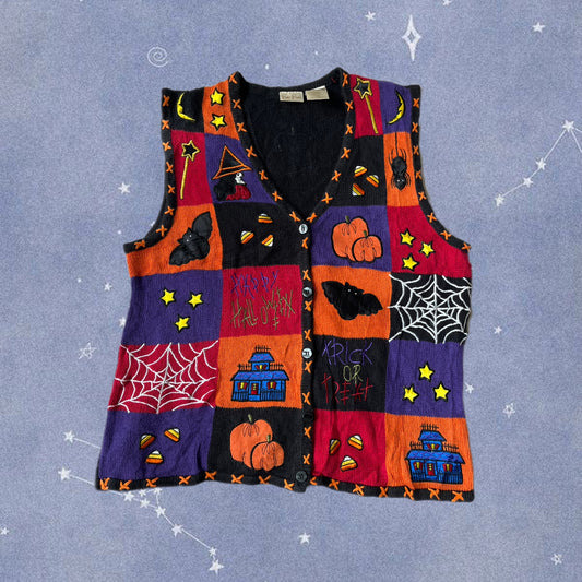 Toil and Trouble 1990s Halloween Sweater Vest M/L