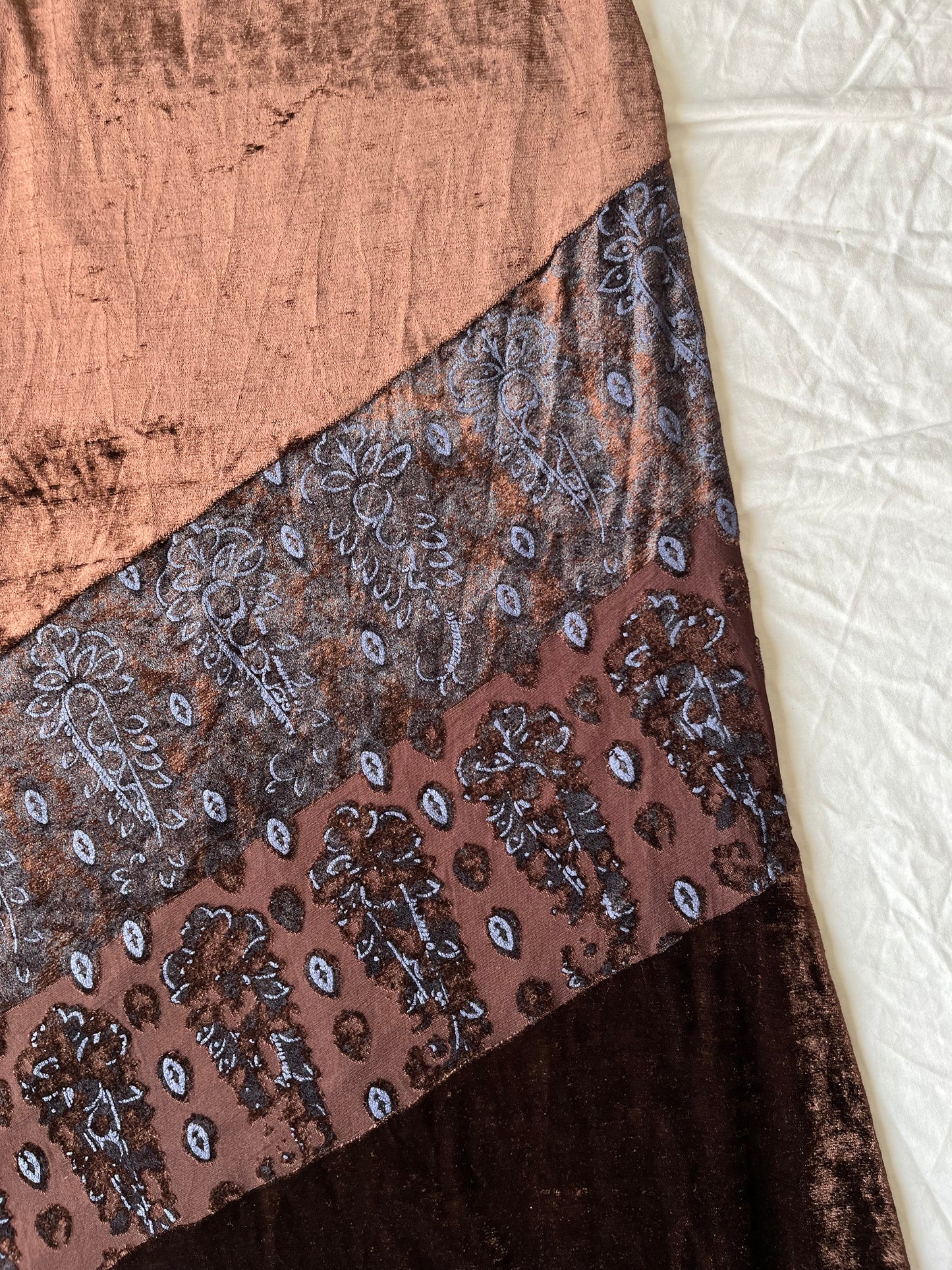 Brown Floral Velvet Skirt UK 10-12