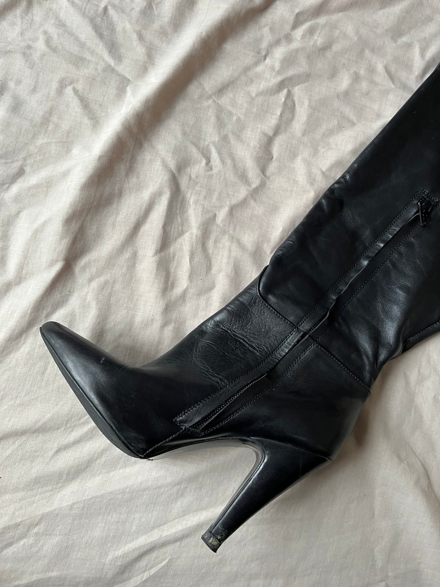 1990s Black Leather Boots UK 4/ EU 37