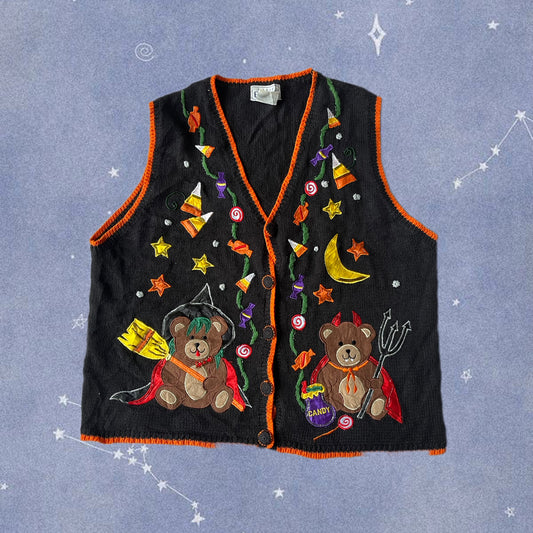 After Midnight 1990s Halloween Sweater Vest L