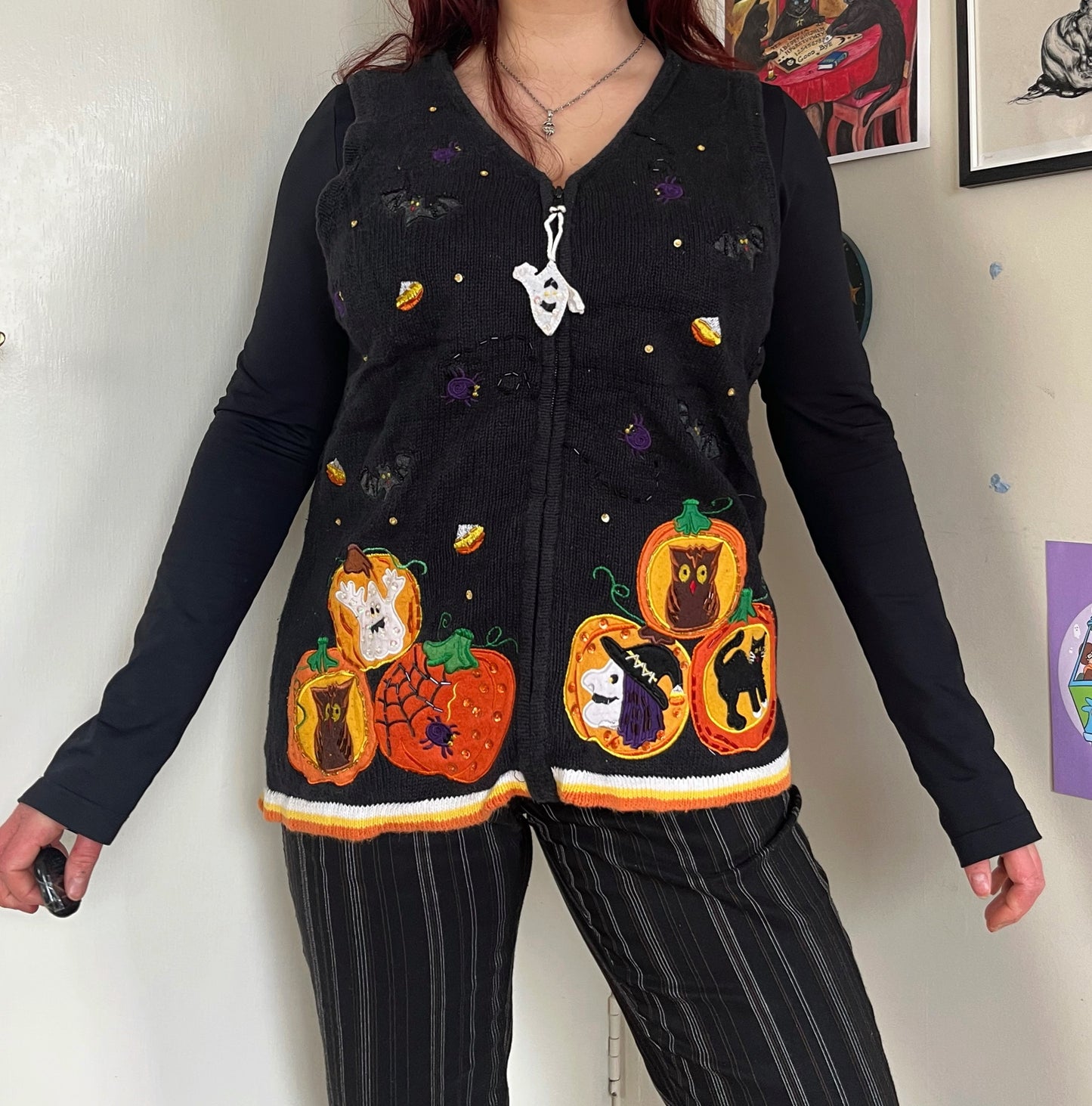 Caspar 1990s Halloween Sweater Vest M