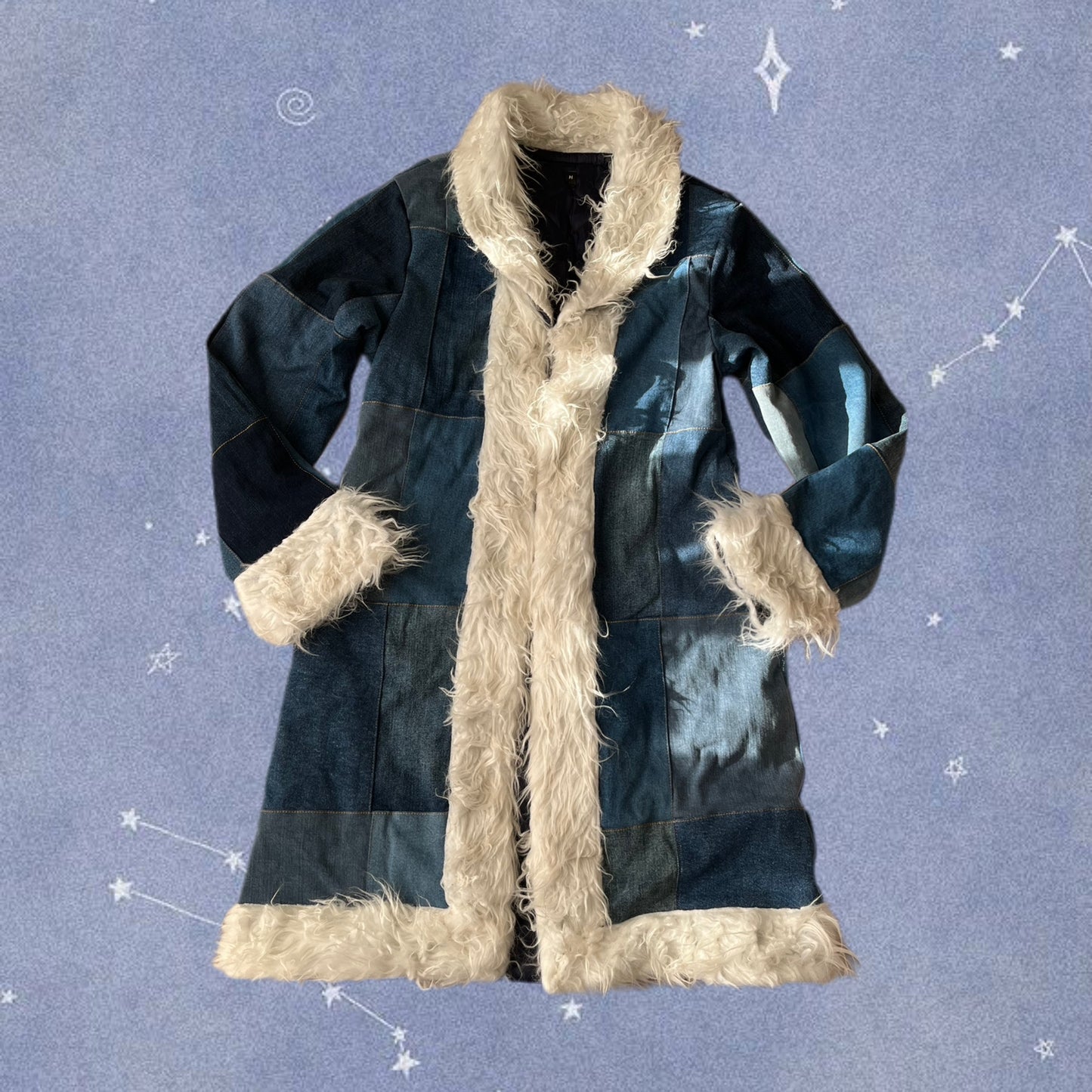 Recycled Denim Afghan Coat - Size M