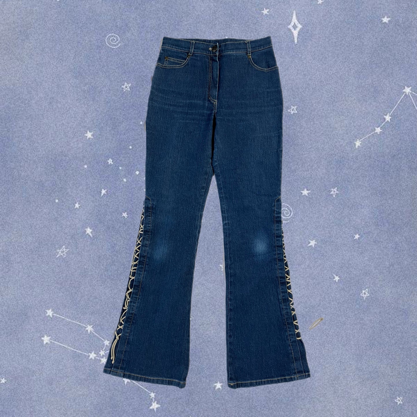 Flared Jeans With Lace Up Design - UK 8-10