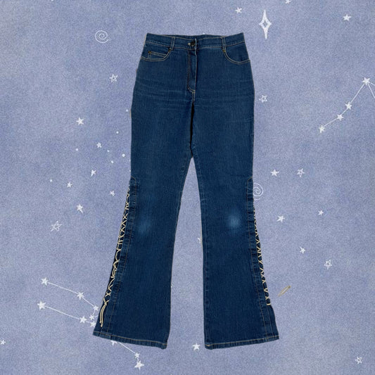 Flared Jeans With Lace Up Design - UK 8-10
