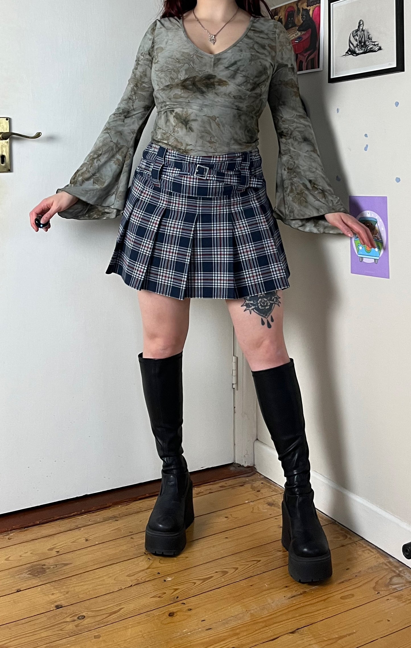 Blue Tartan Mini Skirt UK 12
